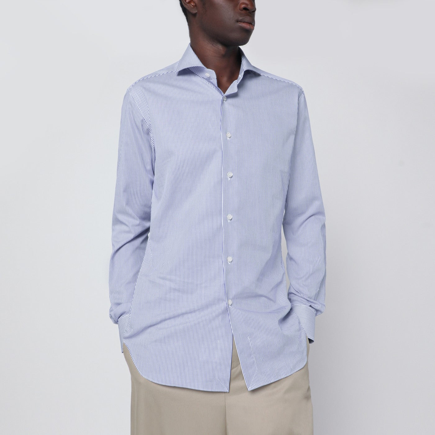 Xacus White Striped Travel Shirt Men XACUS