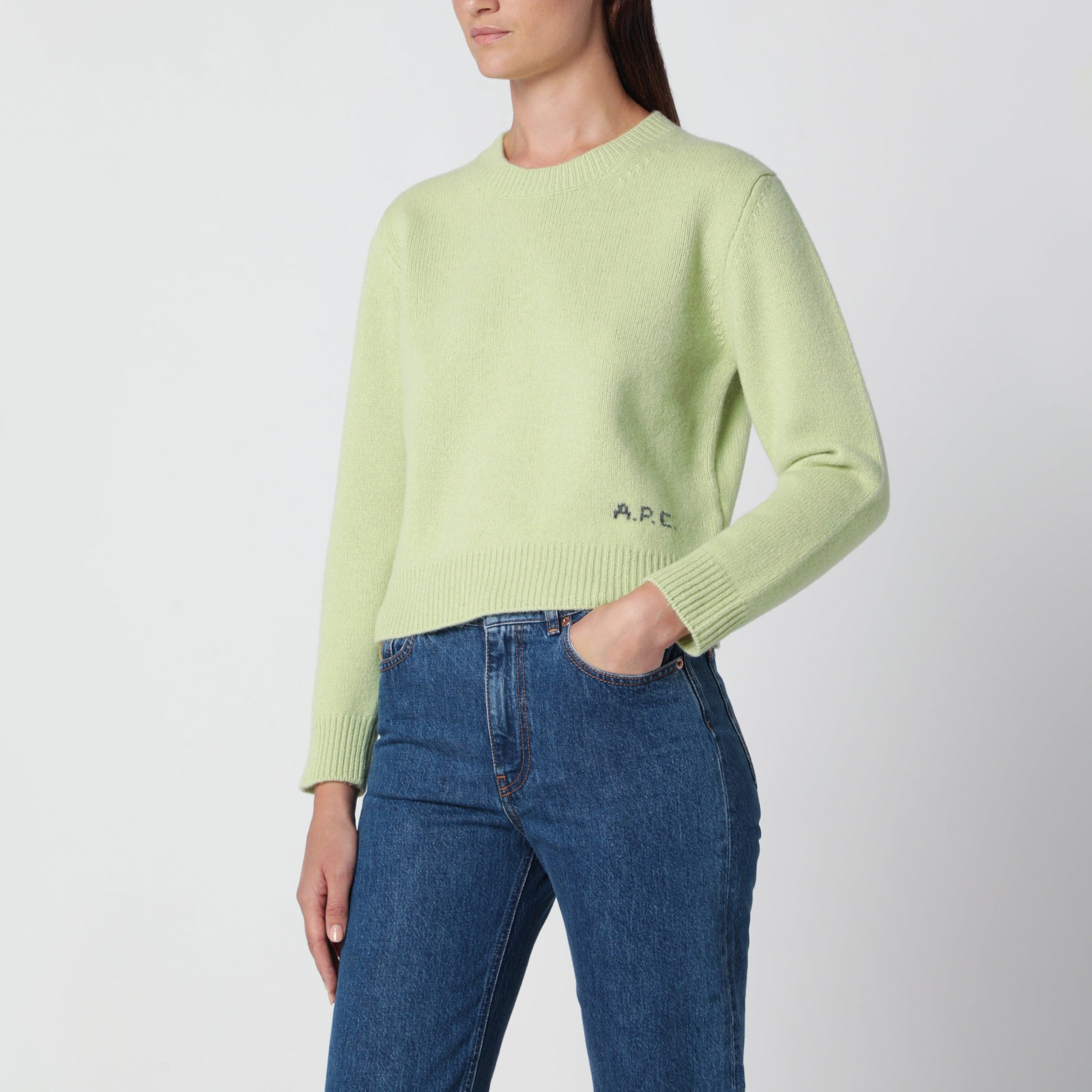 A.P.C. Crew-Neck Sweater Lime Green In Wool Women A.P.C.