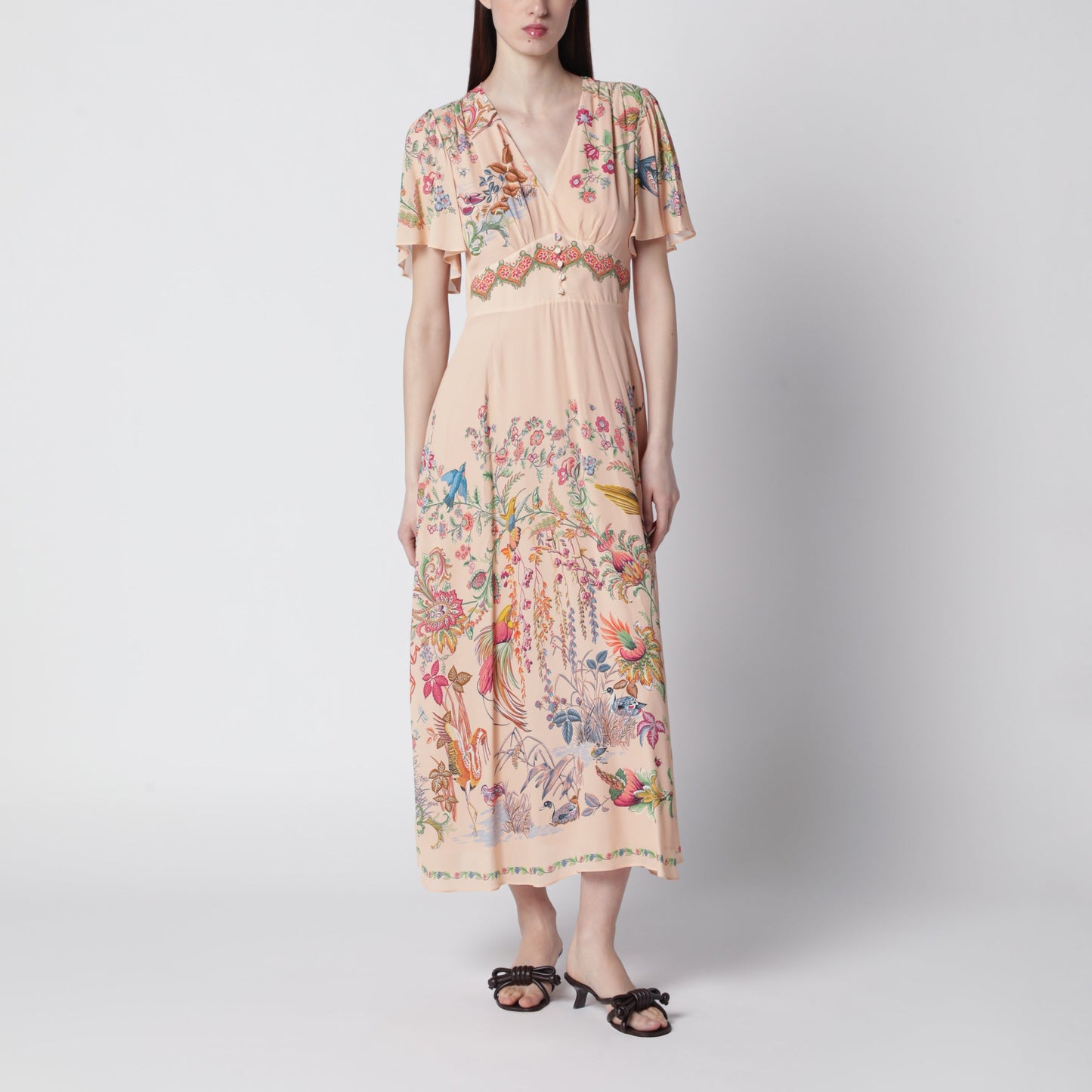 Etro Long Blush Pink Dress With Floral Print Women ETRO