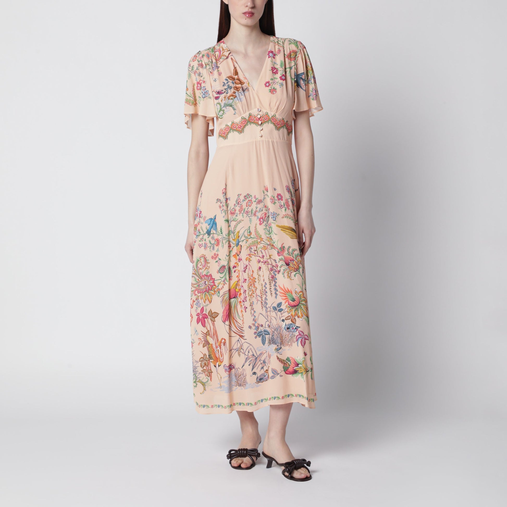 Etro Long Blush Pink Dress With Floral Print Women ETRO