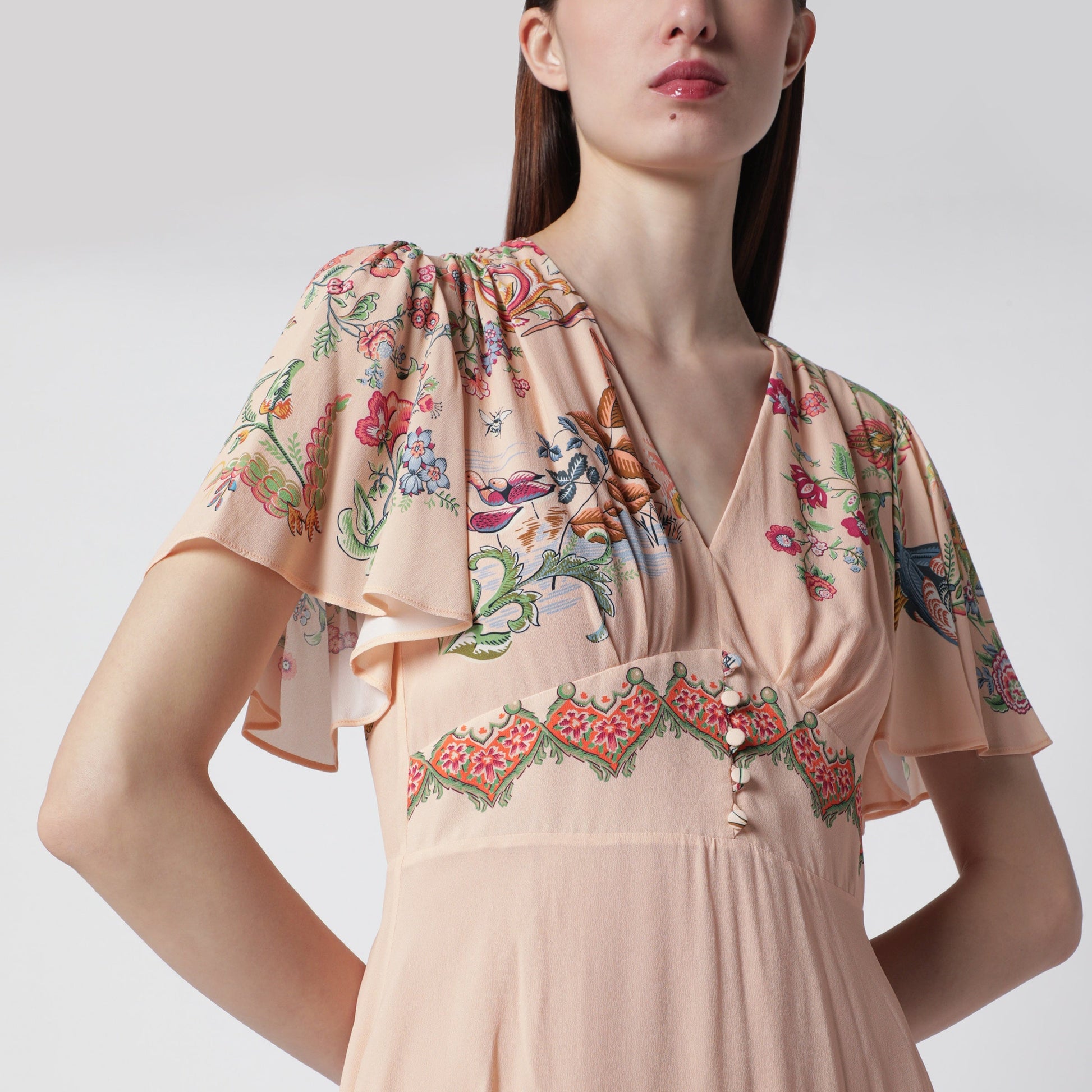 Etro Long Blush Pink Dress With Floral Print Women ETRO