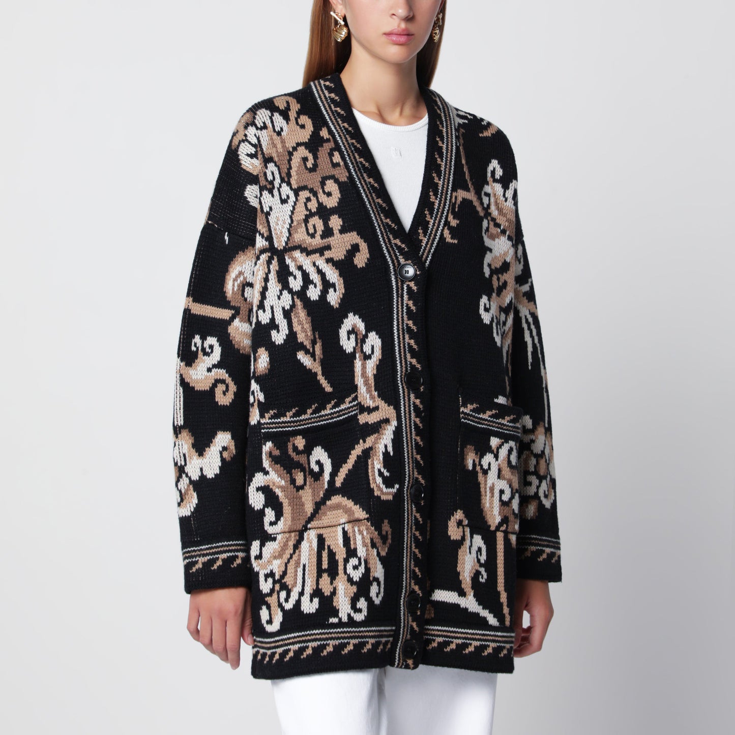 Etro Black Wool Jacquard Cardigan Women ETRO