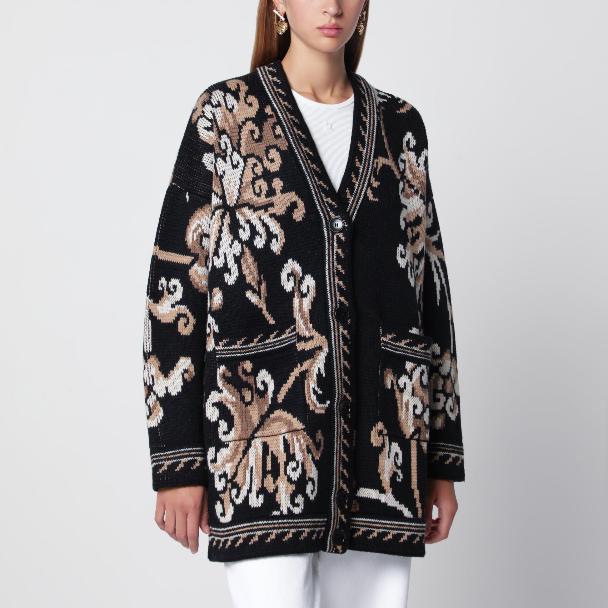 Etro Black Wool Jacquard Cardigan Women ETRO
