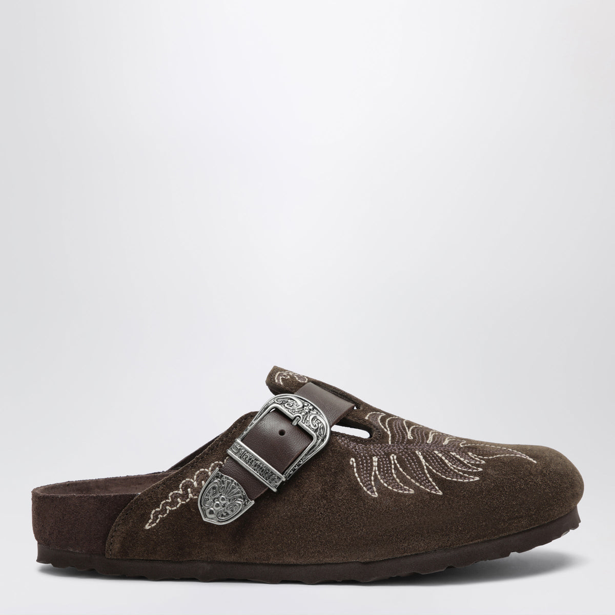 Etro Boston Brown Embroidered Suede Sabot Women ETRO