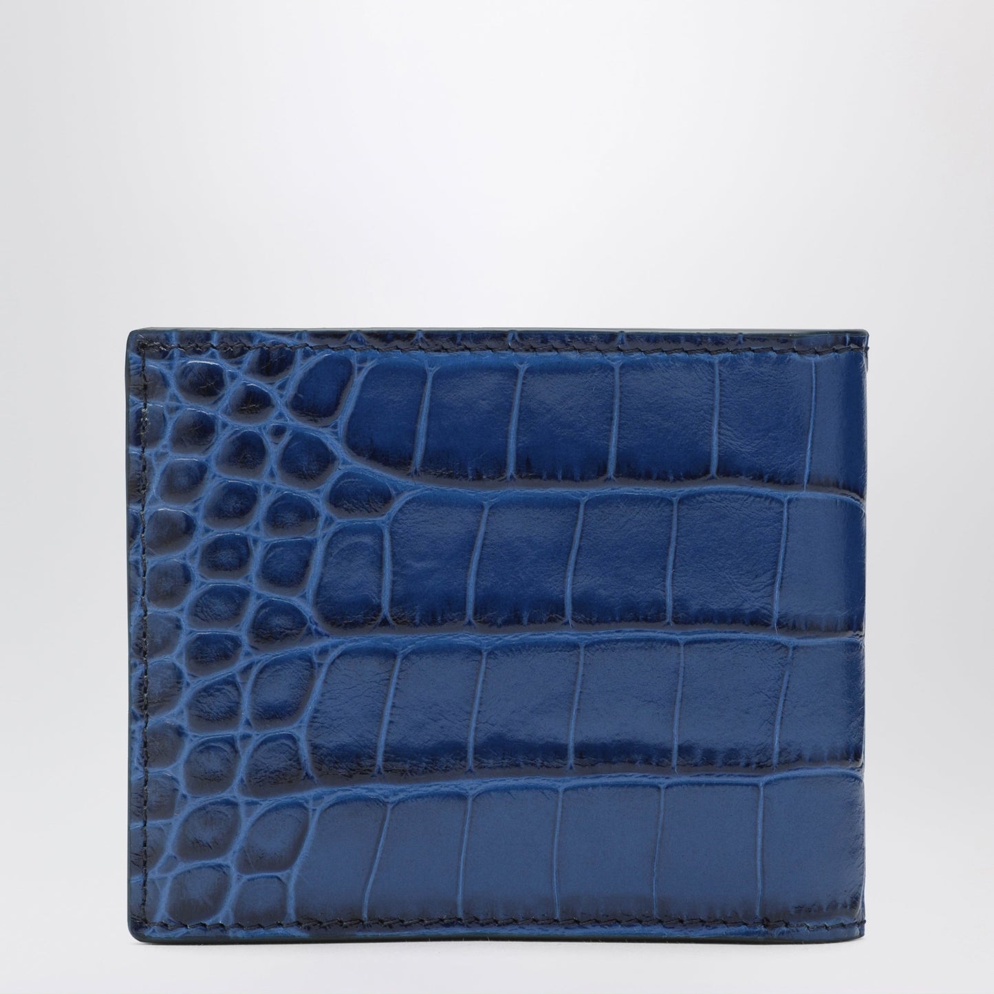 Tom Ford Bifold Wallet In Blue Glossy Crocodile-Effect Leather Men TOM FORD
