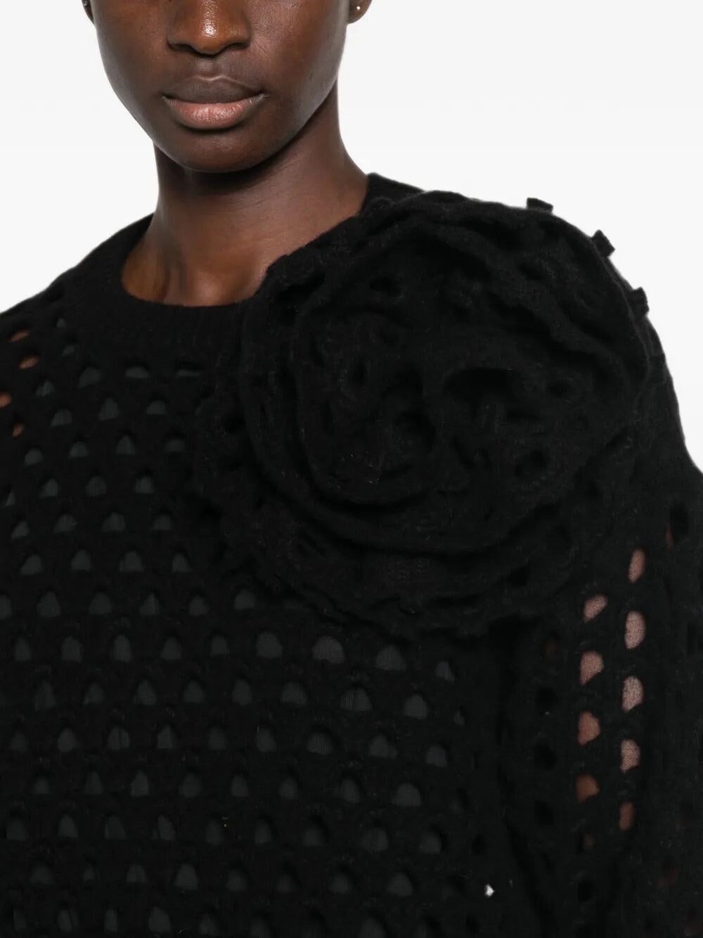 Blumarine Women Openwork Wool Roundneck With 3D Rose BLUMARINE