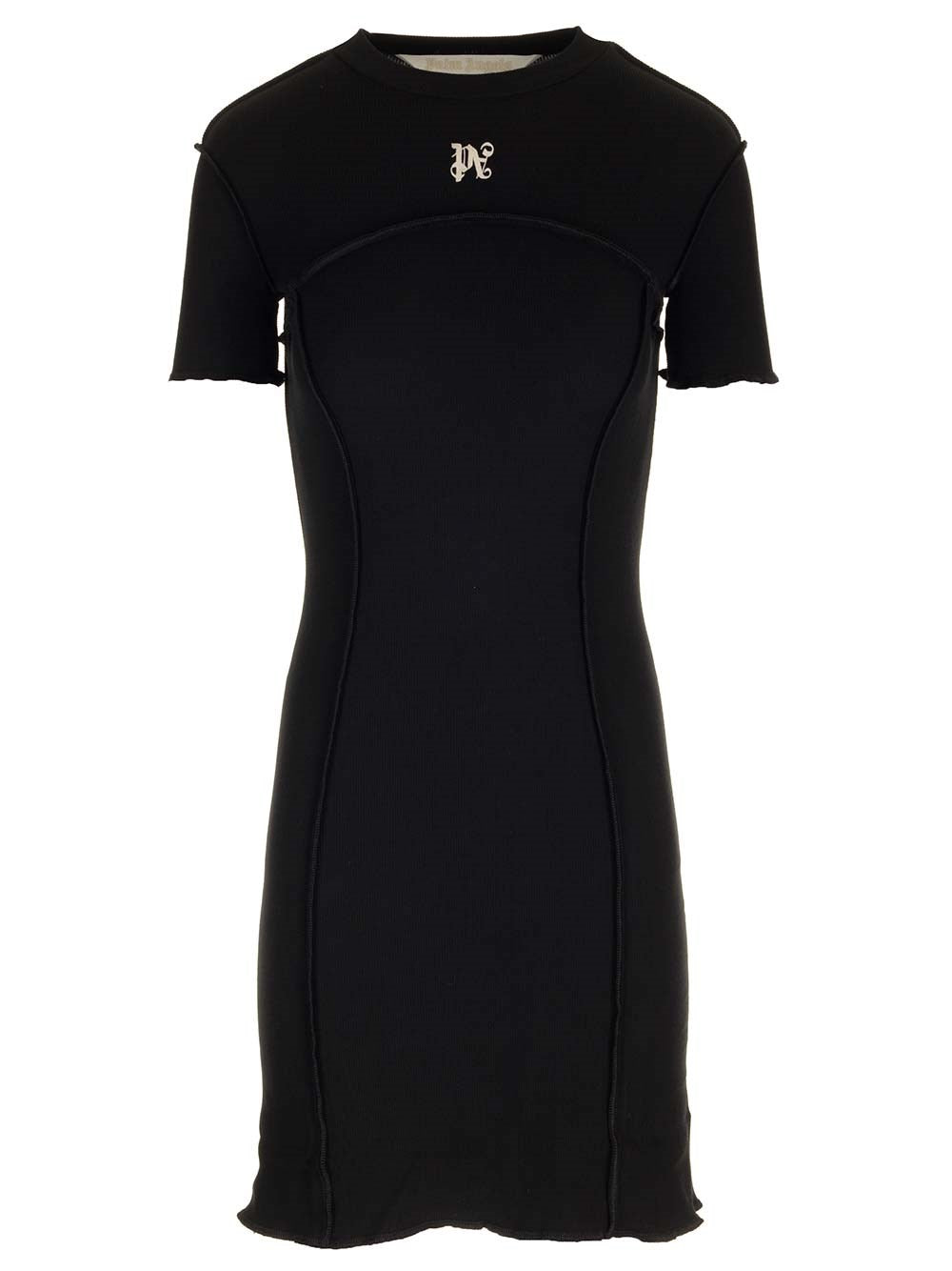 Palm Angels Women Black Mini Dress With Monogram PALM ANGELS