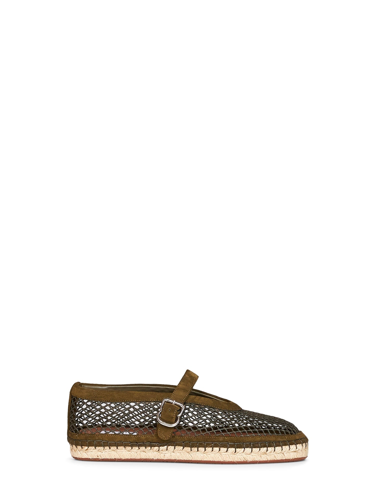 Alaïa Women Camouflage Green Fishnet And Suede Espadrilles ALAIA