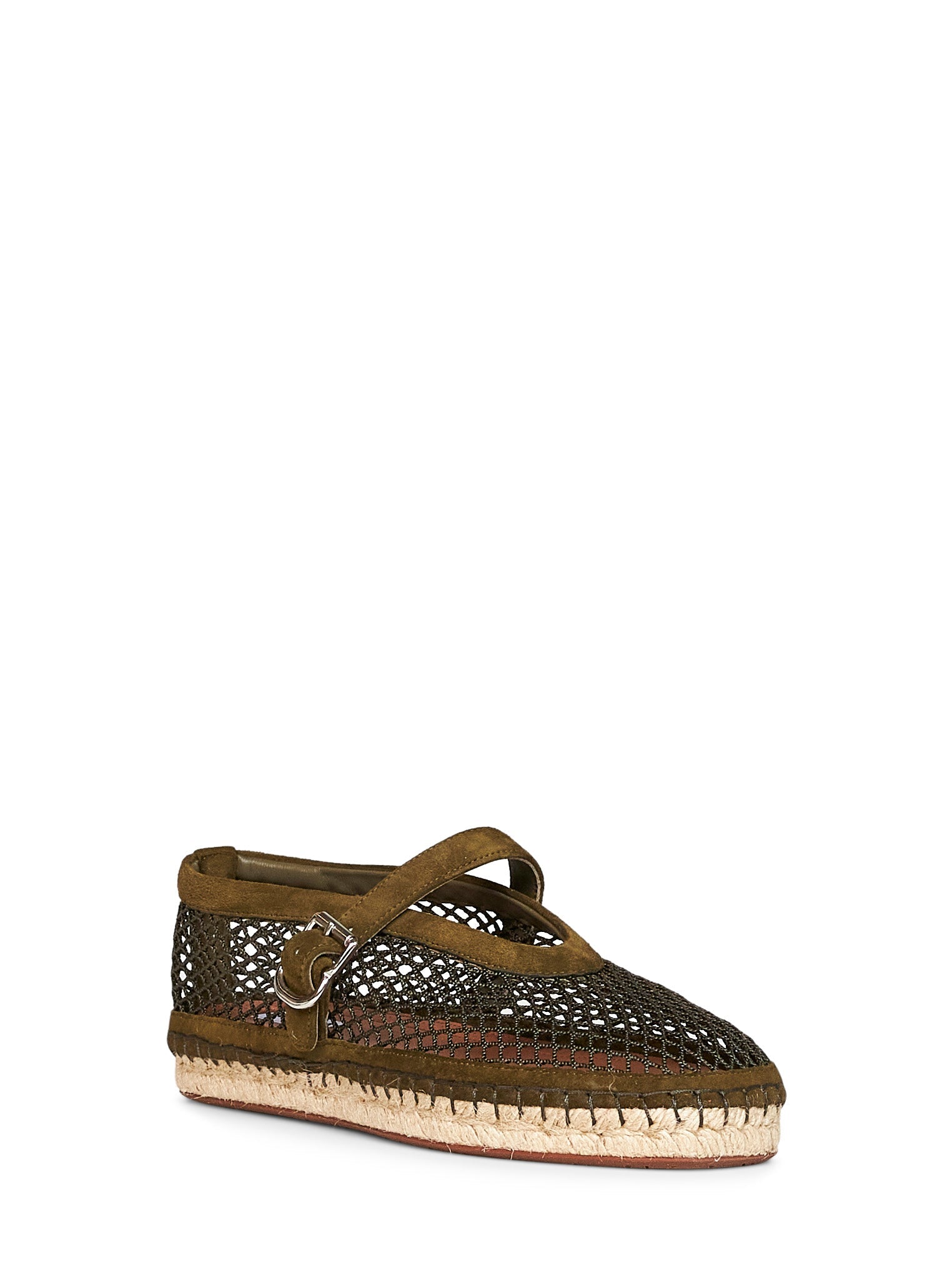 Alaïa Women Camouflage Green Fishnet And Suede Espadrilles ALAIA