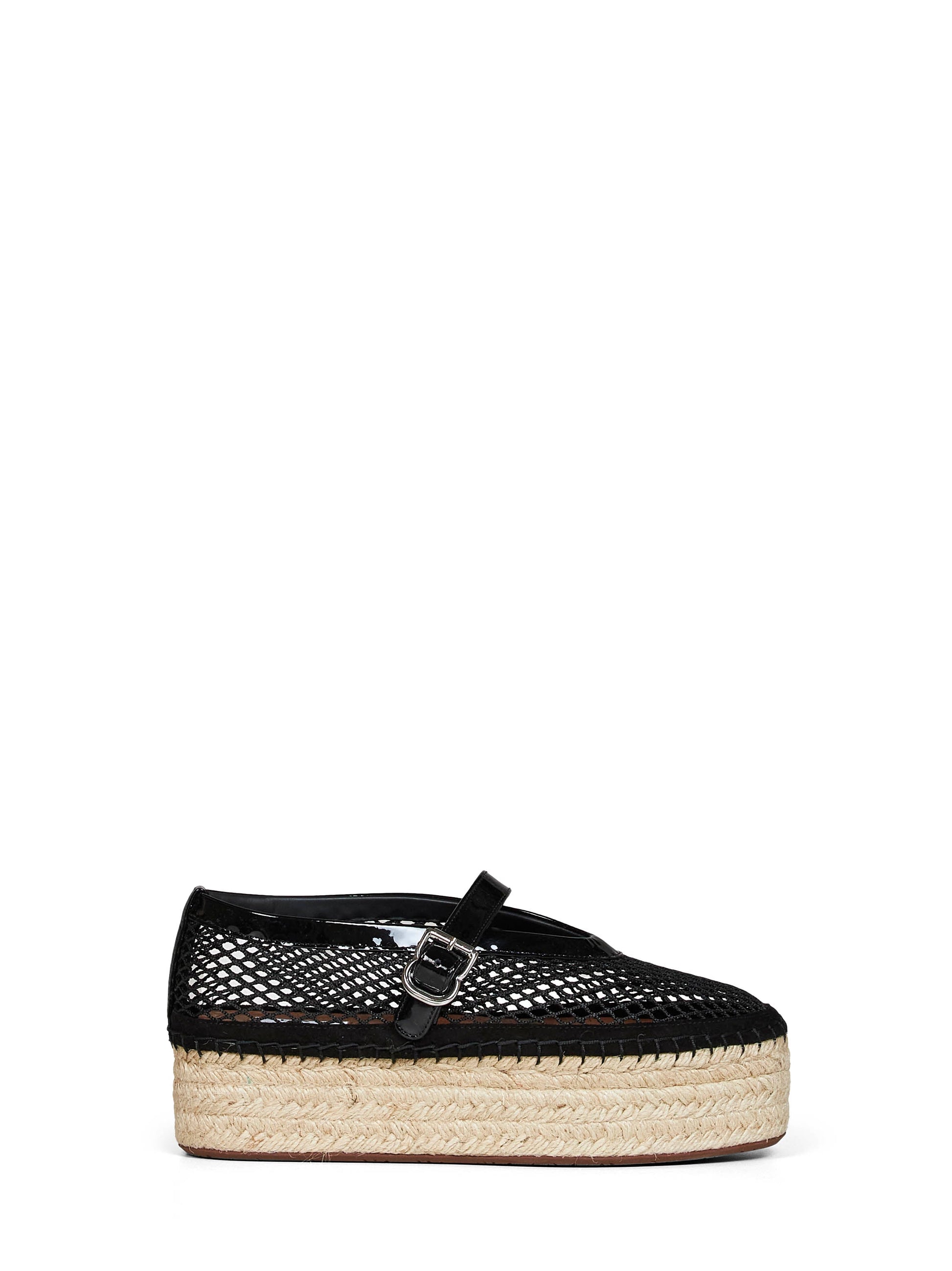 Alaïa Women Black Fishnet And Patent Leather Wedge Espadrilles ALAIA