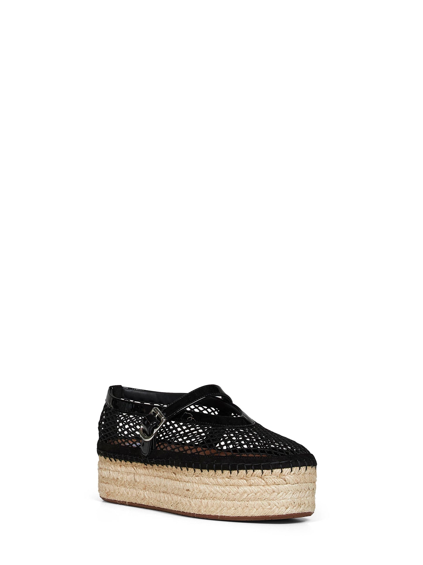Alaïa Women Black Fishnet And Patent Leather Wedge Espadrilles ALAIA