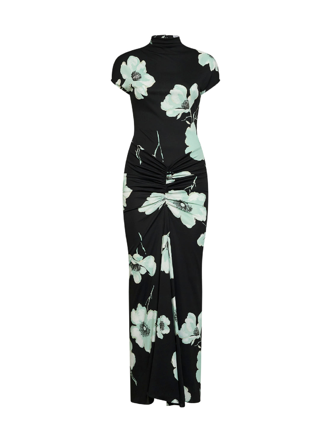 Alaïa Women Black And Aqua Printed Jersey Long Draped Dress ALAIA