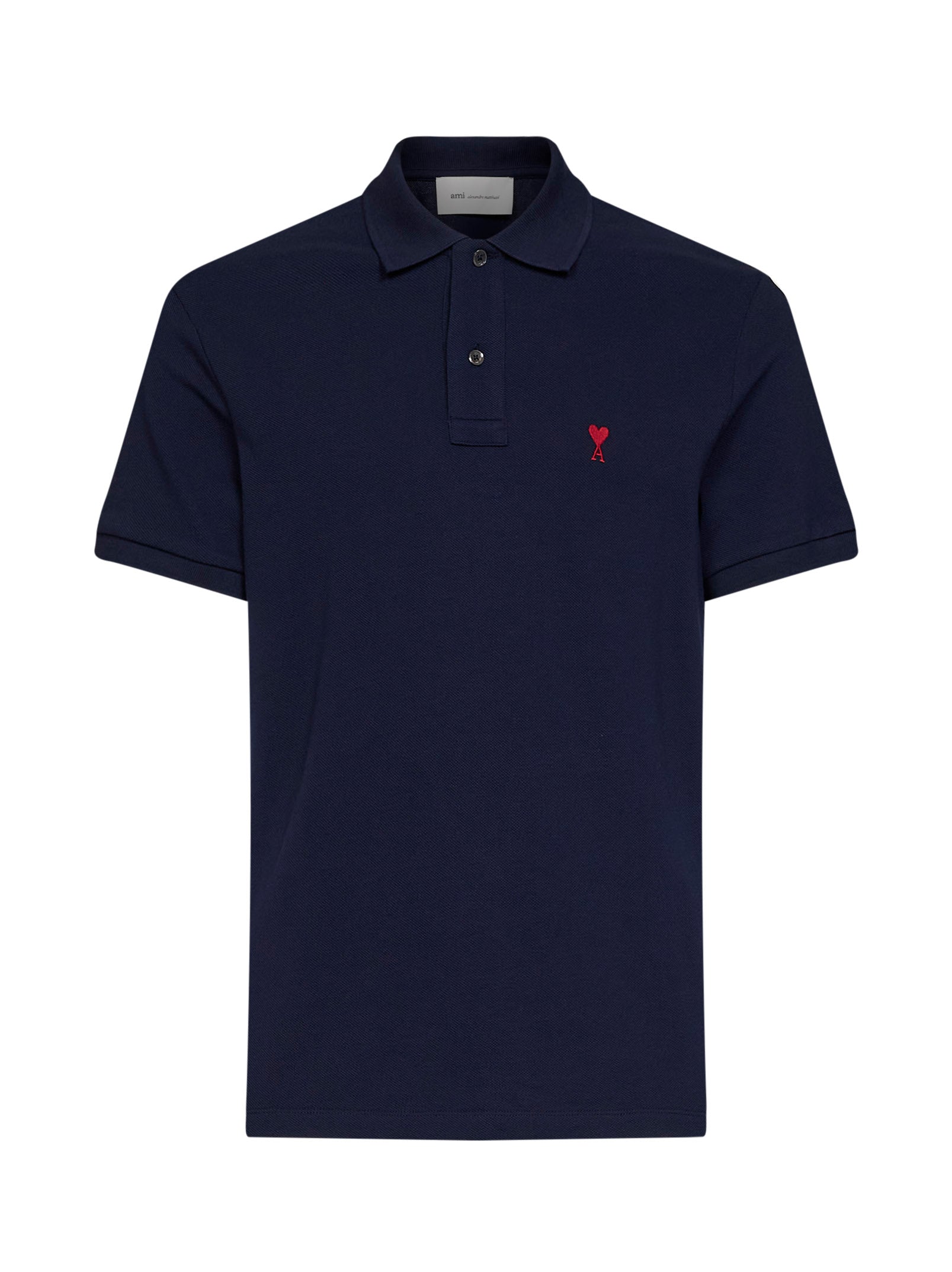 Ami Paris Men Midnight Blue Cotton Piqué Ami De Cœur Polo Shirt AMI PARIS
