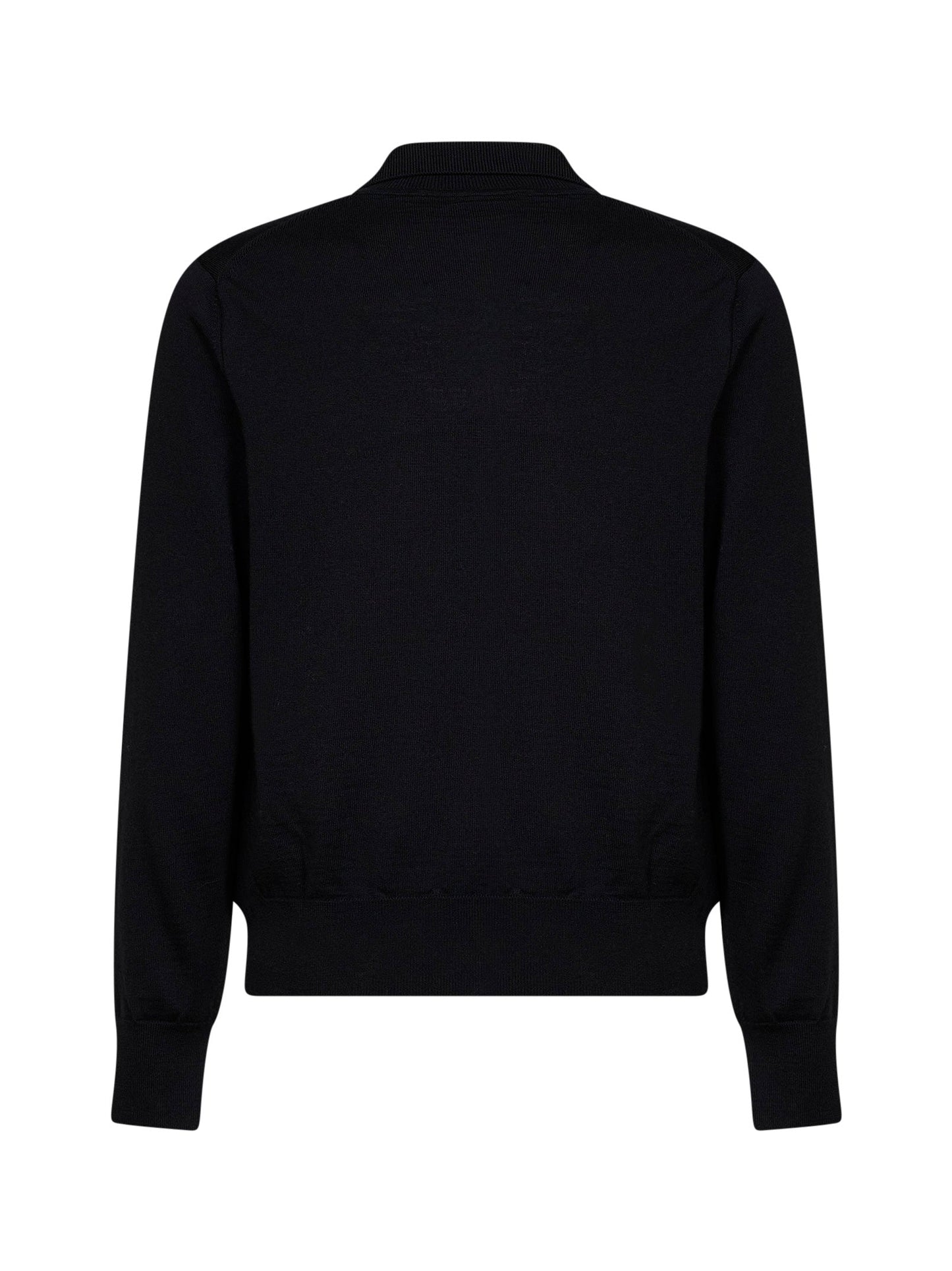 Ami Paris Men Black Extra-Fine Merino Wool Knit Ami De Cœur Polo Shirt AMI PARIS