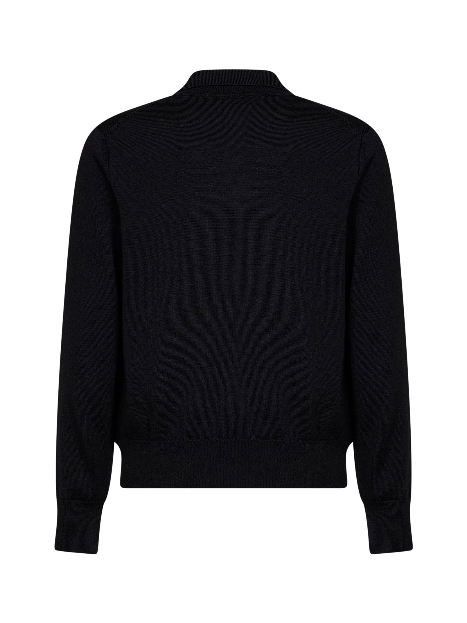 Ami Paris Men Black Extra-Fine Merino Wool Knit Ami De Cœur Polo Shirt AMI PARIS