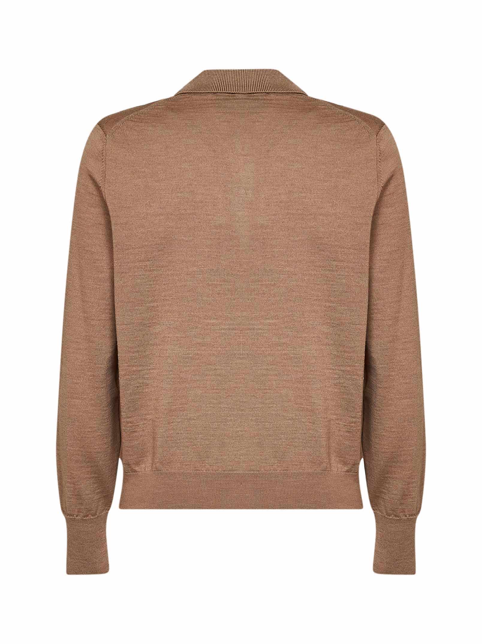 Ami Paris Men Camel Extra-Fine Merino Wool Knit Ami De Cœur Polo Shirt AMI PARIS