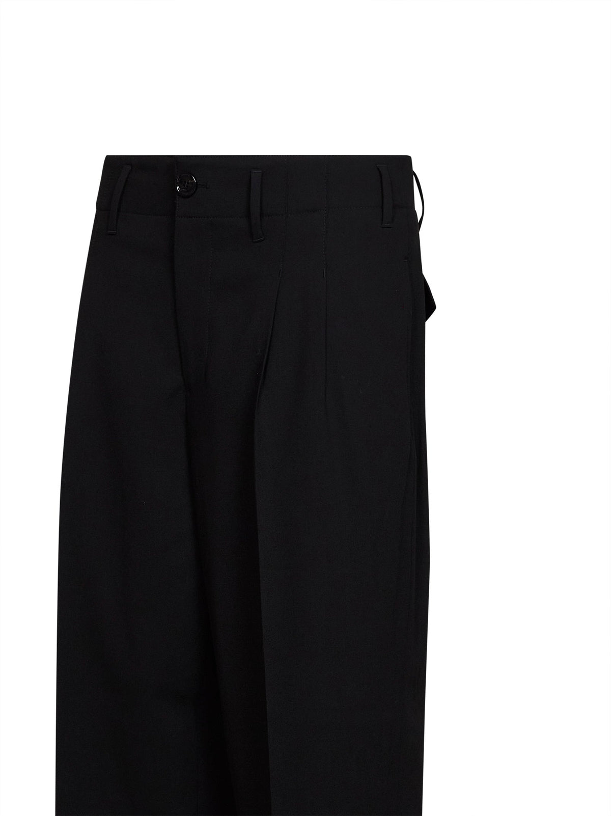 Ami Paris Men Black Wool Serge Double-Pleat Wide Trousers AMI PARIS
