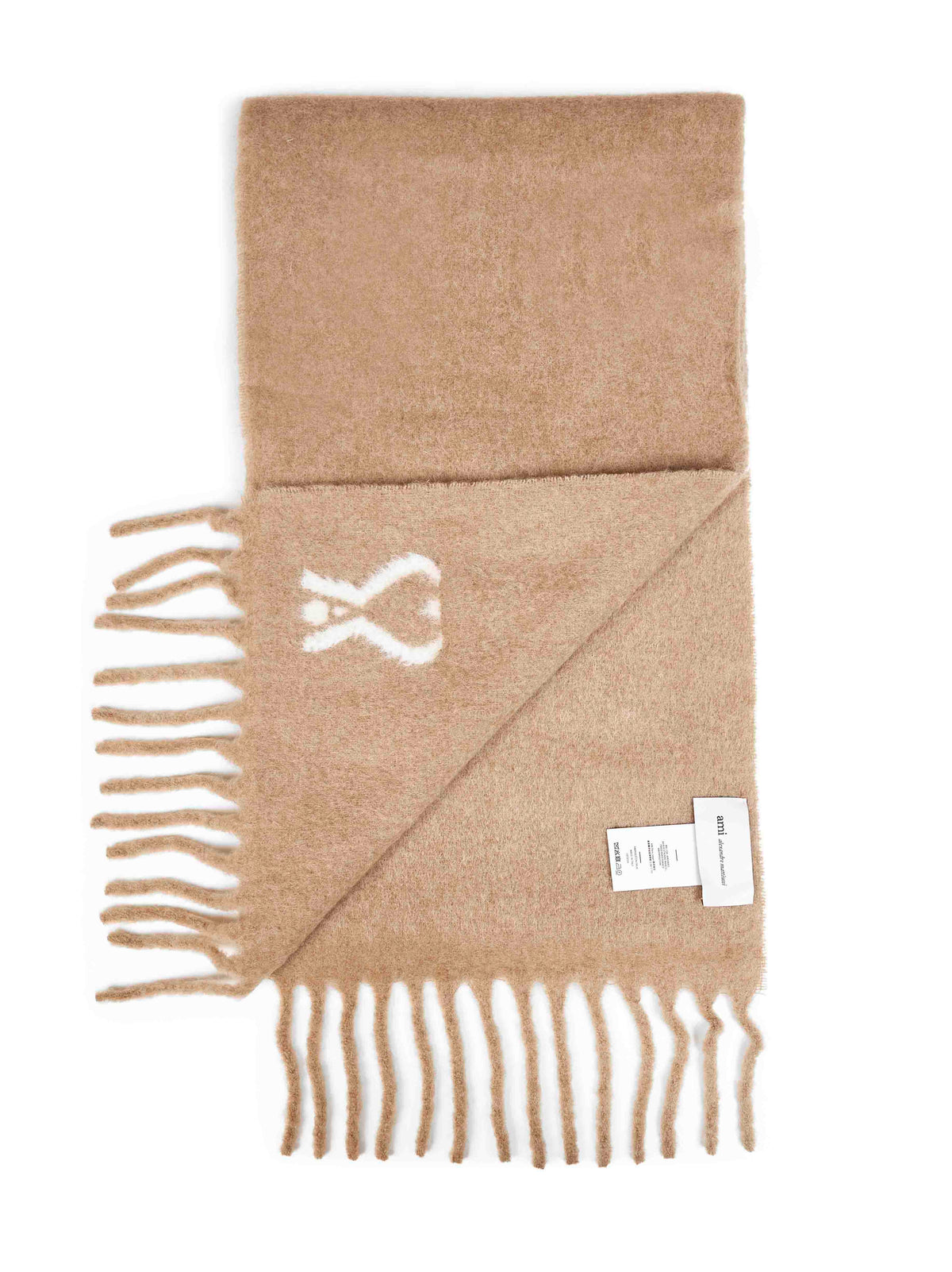 Ami Paris Men Beige Alpaca And Wool Blend Ami De Cœur Scarf AMI PARIS