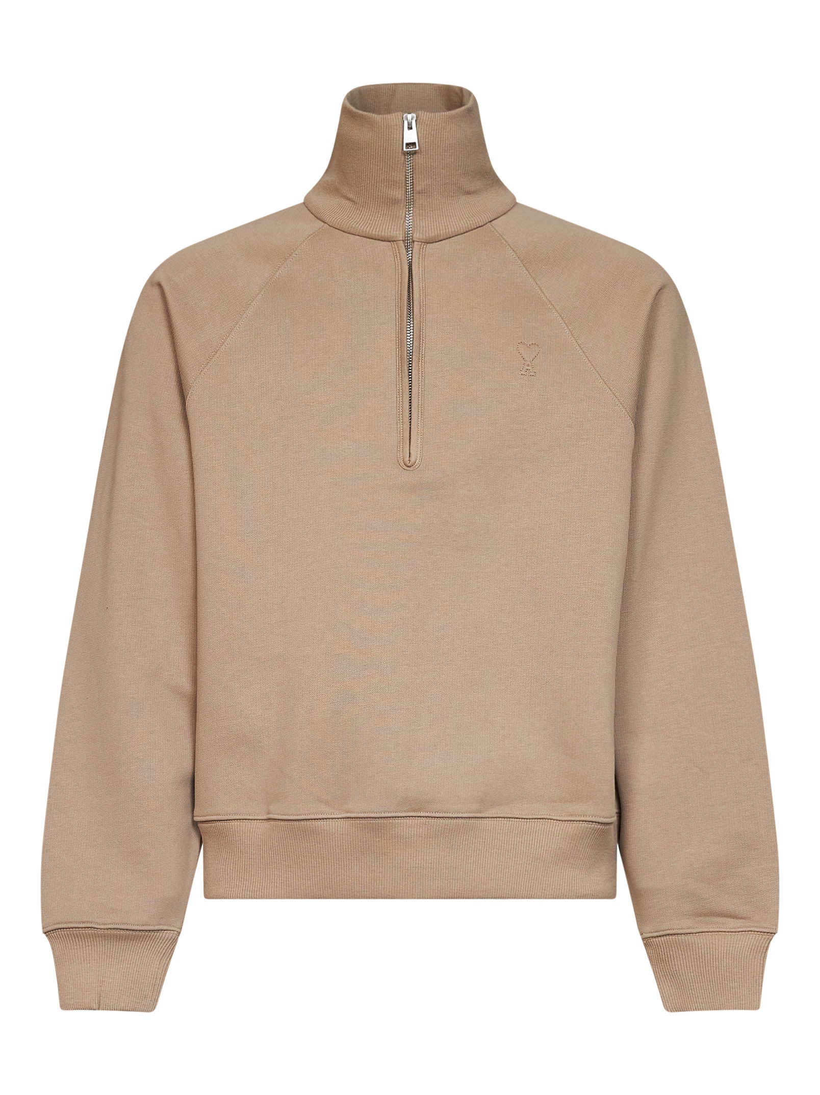 Ami Paris Men Beige Cotton Ami De Cœur Half-Zip Sweatshirt AMI PARIS