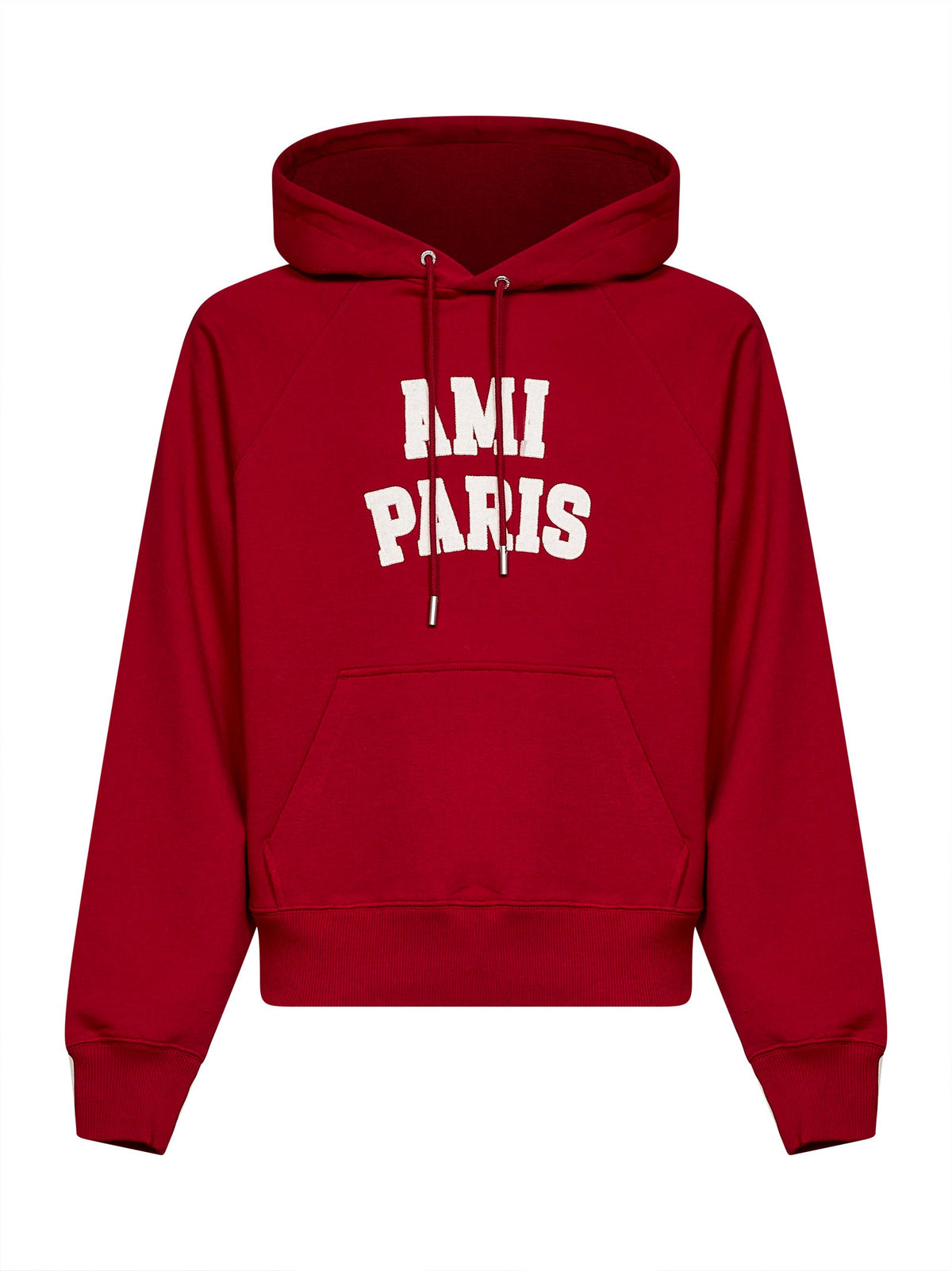 Ami Paris Men Red Loopback Cotton Hoodie With Ami Paris Embroidery AMI PARIS