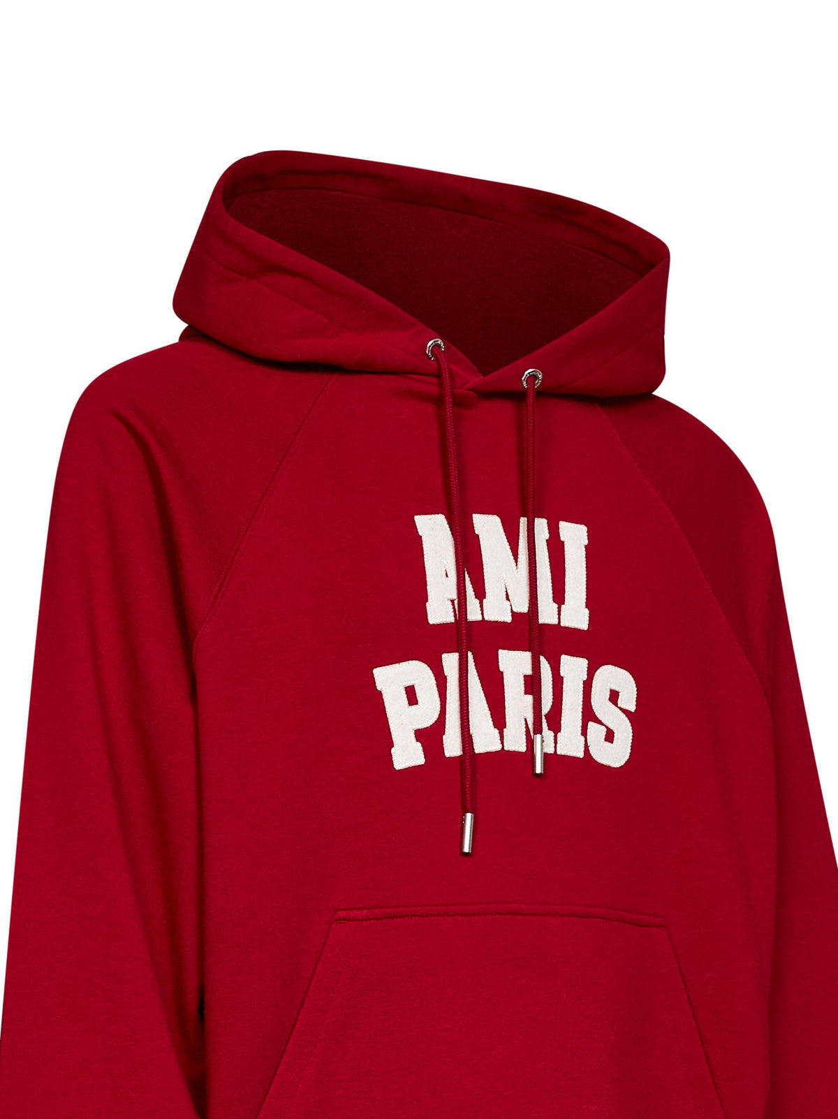 Ami Paris Men Red Loopback Cotton Hoodie With Ami Paris Embroidery AMI PARIS