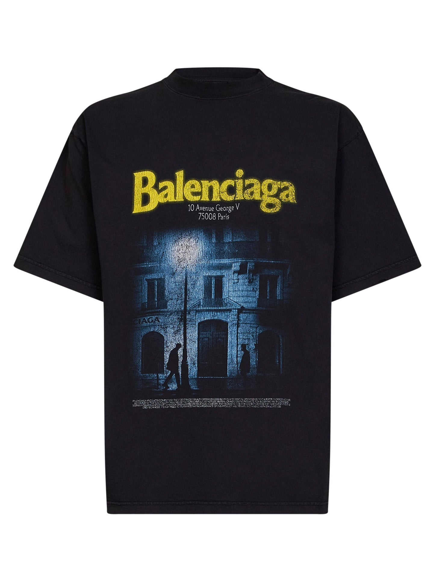 Balenciaga Men Washed Black The Address Medium Fit T-Shirt BALENCIAGA