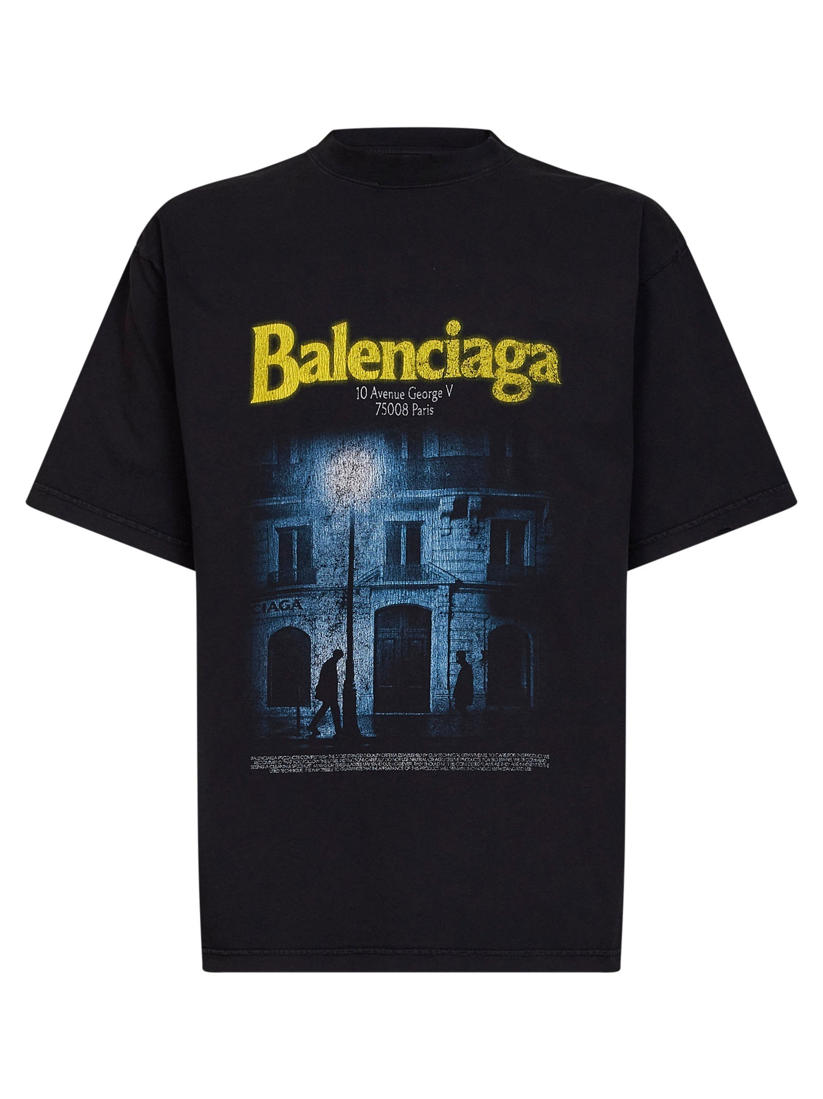 Balenciaga Men Washed Black The Address Medium Fit T-Shirt BALENCIAGA