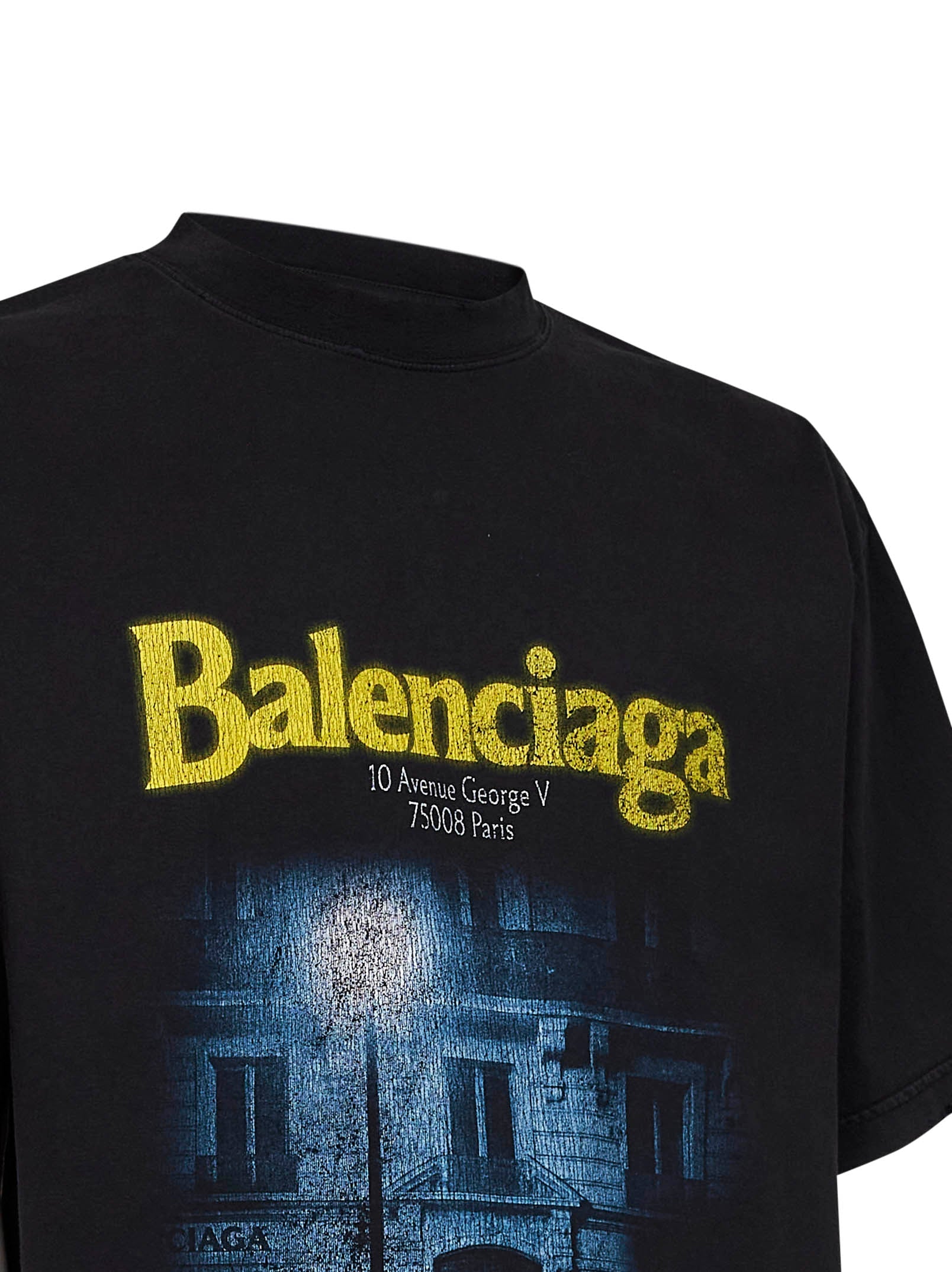 Balenciaga Men Washed Black The Address Medium Fit T-Shirt BALENCIAGA
