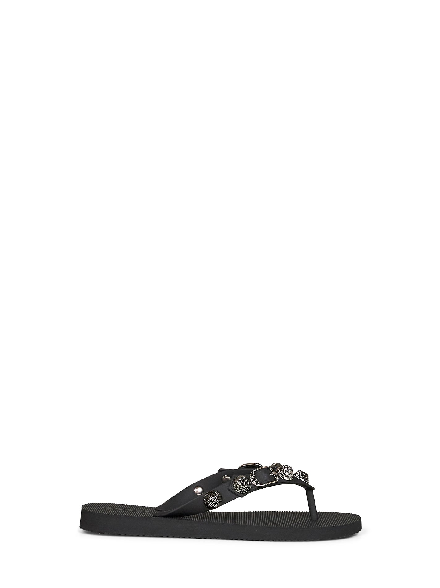Balenciaga Women Black Recycled Rubber Cagole Thong Sandals BALENCIAGA