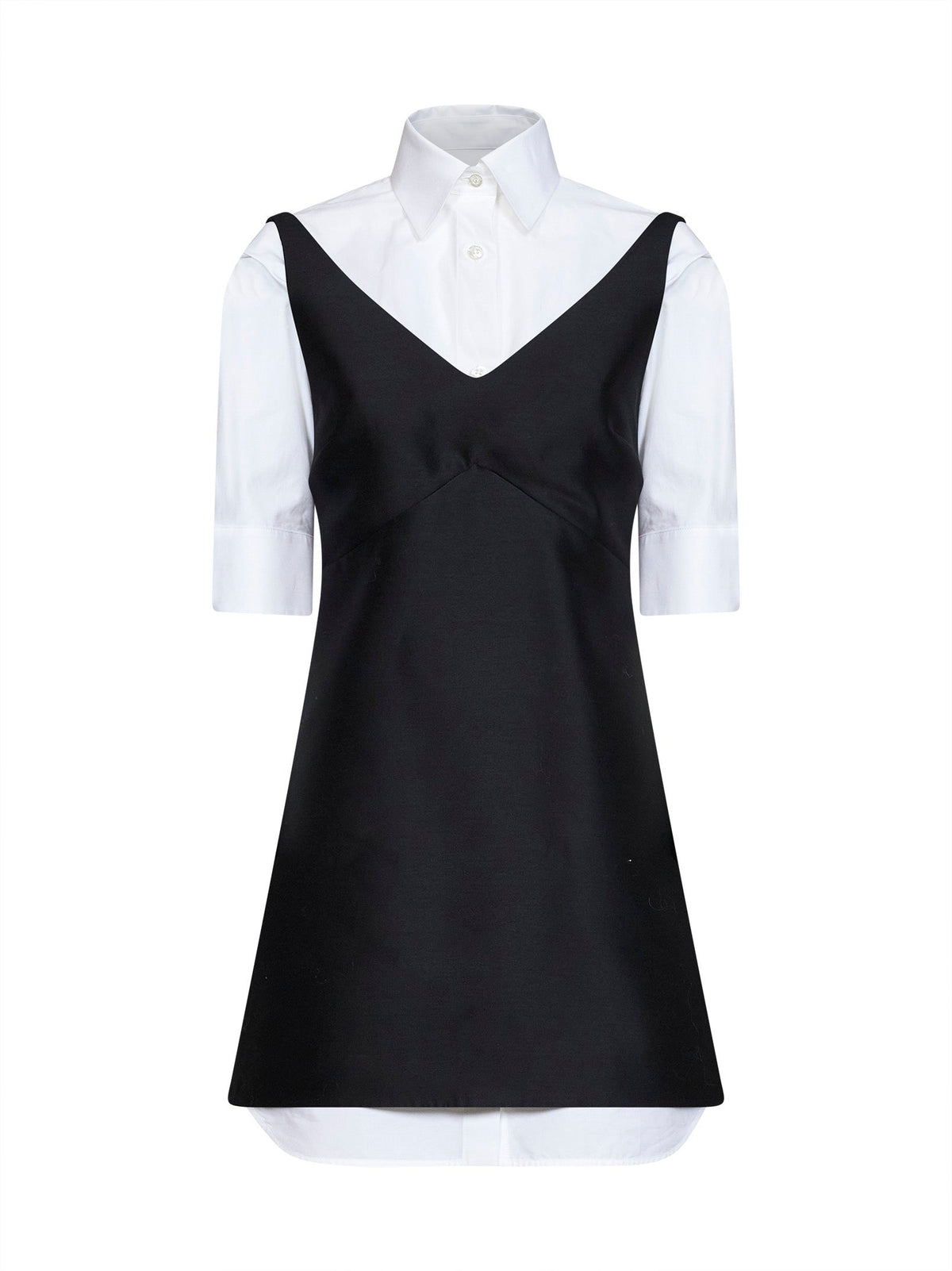 Balenciaga Women Black Wool And Silk Blend Mini Hybrid Shirt Dress BALENCIAGA