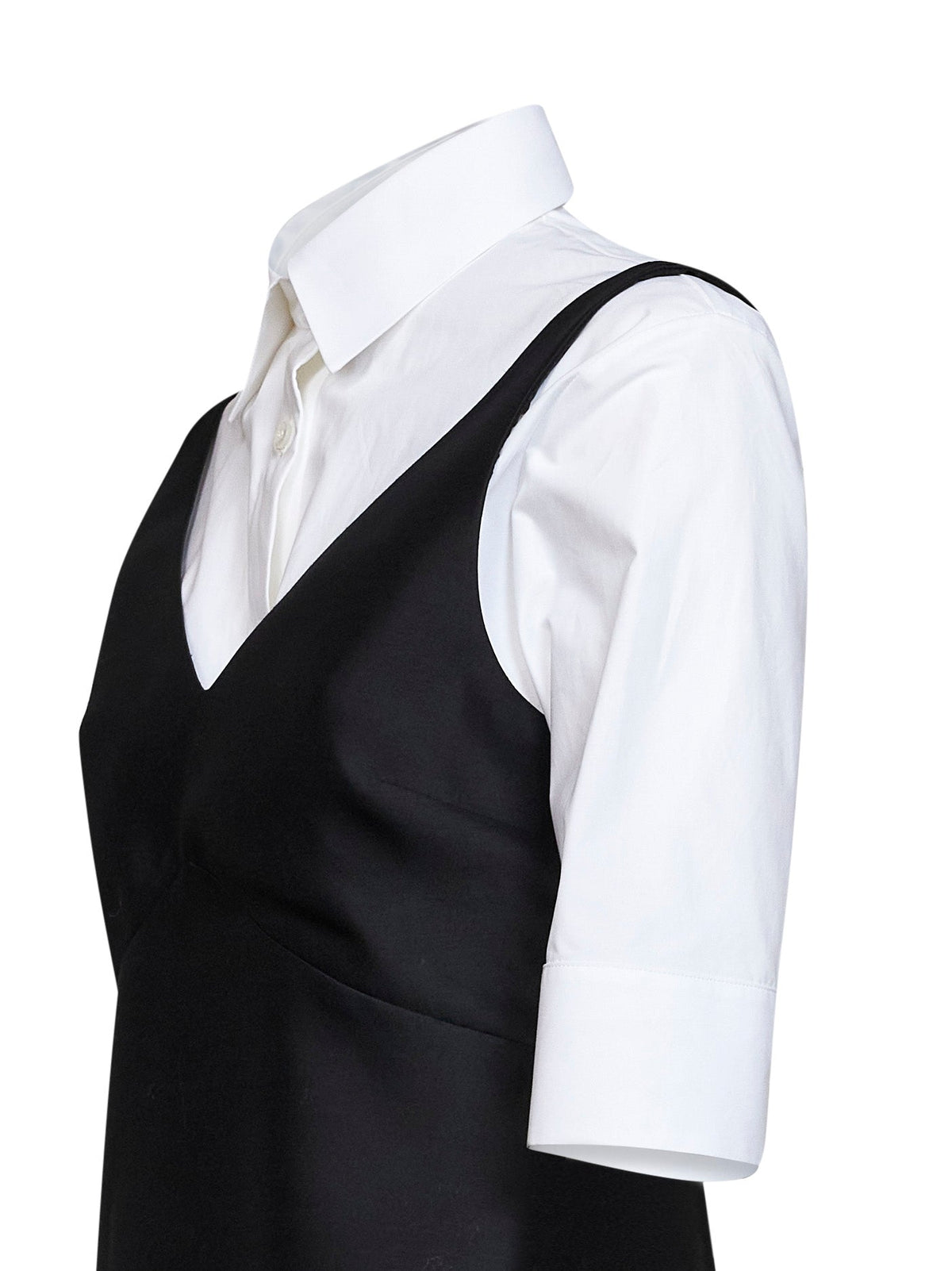 Balenciaga Women Black Wool And Silk Blend Mini Hybrid Shirt Dress BALENCIAGA