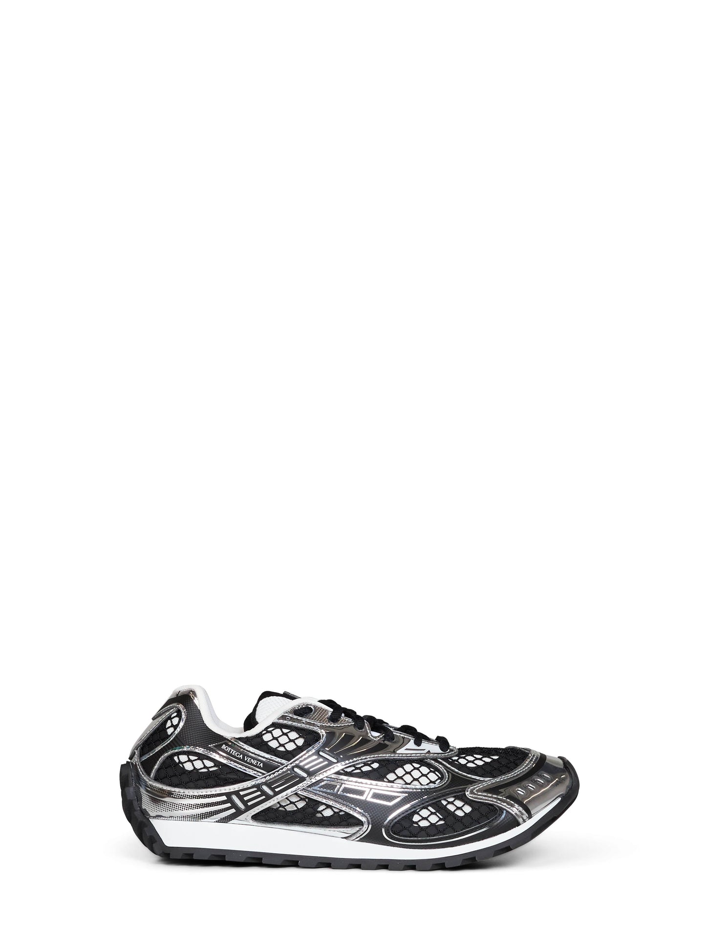 Bottega Veneta Men Black And Silver Lightweight Technical Fabric And Mesh Orbit Sneakers. BOTTEGA VENETA