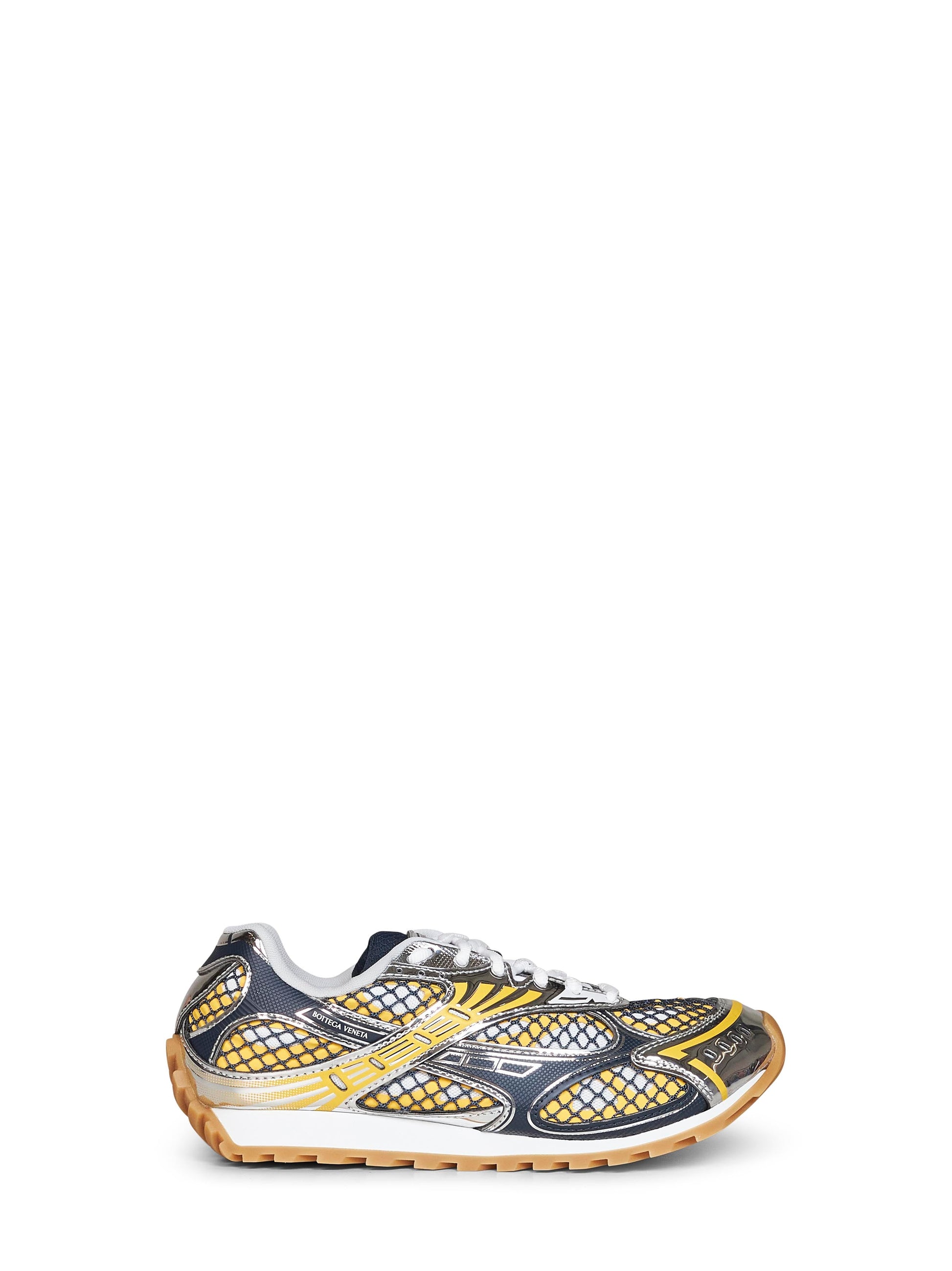 Bottega Veneta Men Taxi Yellow And Denim Technical Fabric And Mesh Orbit Sneakers BOTTEGA VENETA