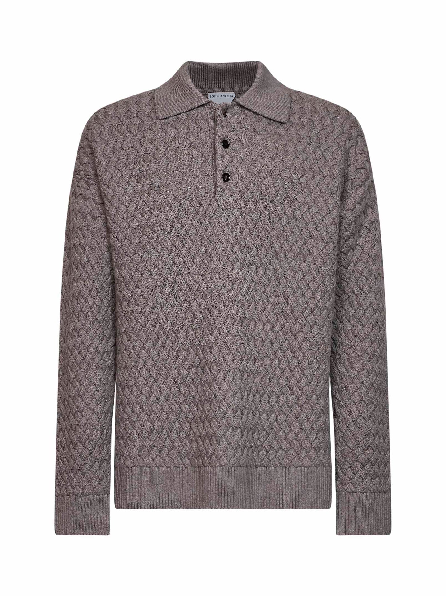Bottega Veneta Men Riverbed Melange Intrecciato Wool Knit Long-Sleeved Polo Shirt BOTTEGA VENETA