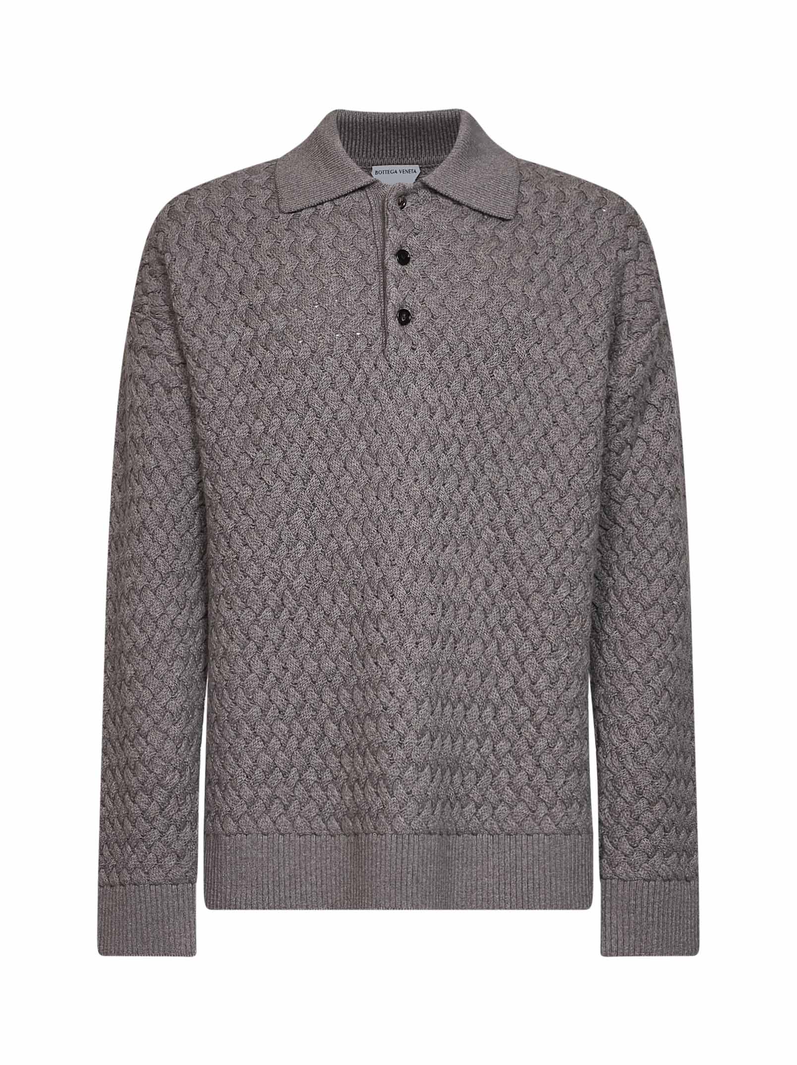 Bottega Veneta Men Riverbed Melange Intrecciato Wool Knit Long-Sleeved Polo Shirt BOTTEGA VENETA