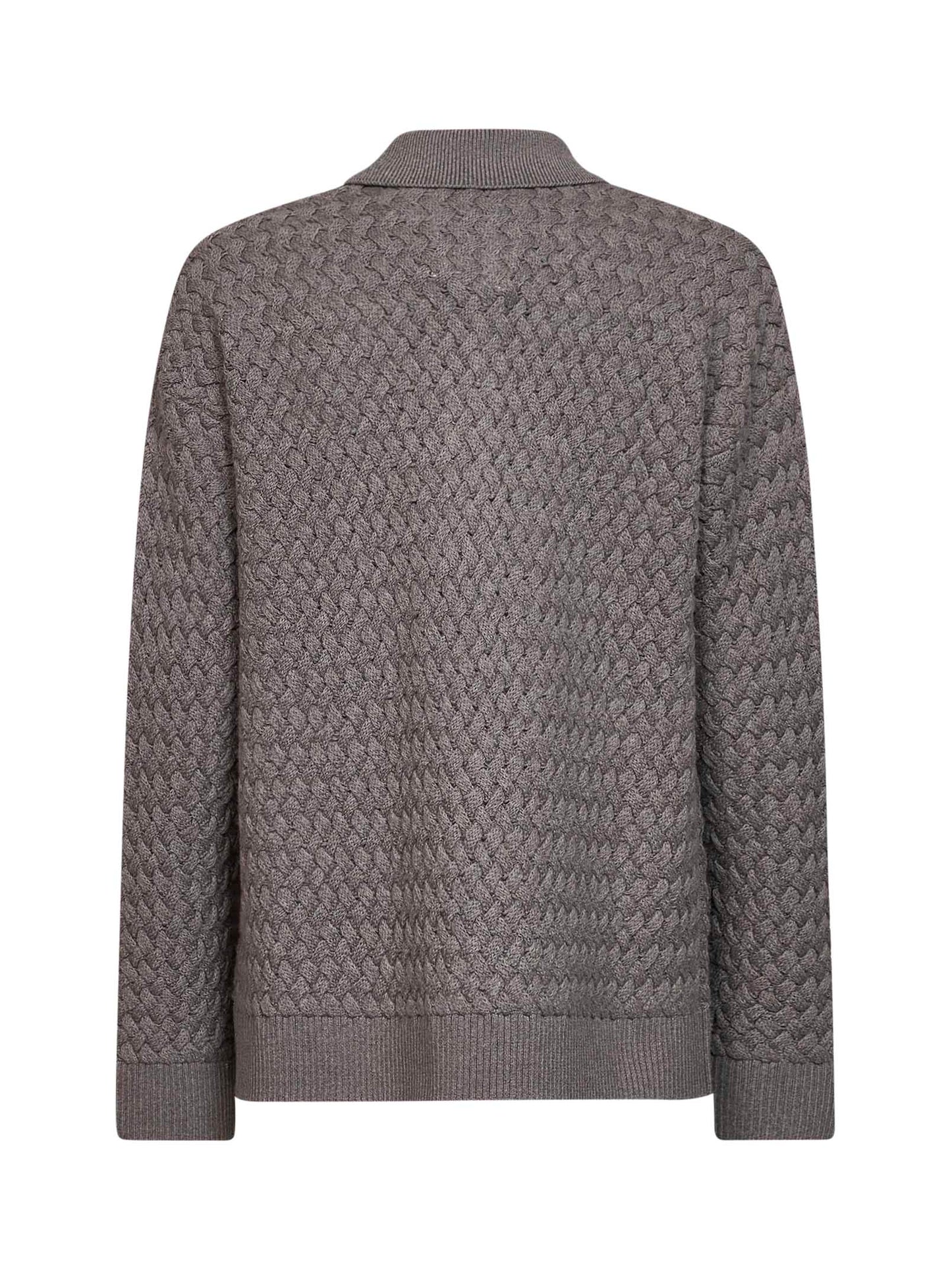 Bottega Veneta Men Riverbed Melange Intrecciato Wool Knit Long-Sleeved Polo Shirt BOTTEGA VENETA