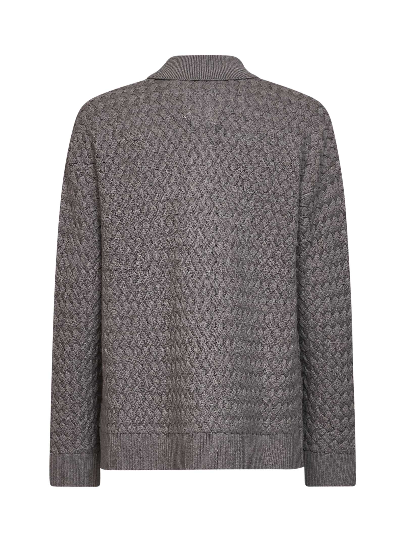 Bottega Veneta Men Riverbed Melange Intrecciato Wool Knit Long-Sleeved Polo Shirt BOTTEGA VENETA