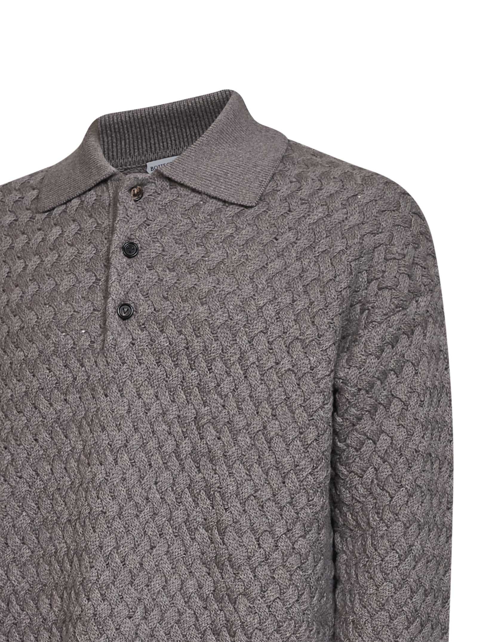 Bottega Veneta Men Riverbed Melange Intrecciato Wool Knit Long-Sleeved Polo Shirt BOTTEGA VENETA