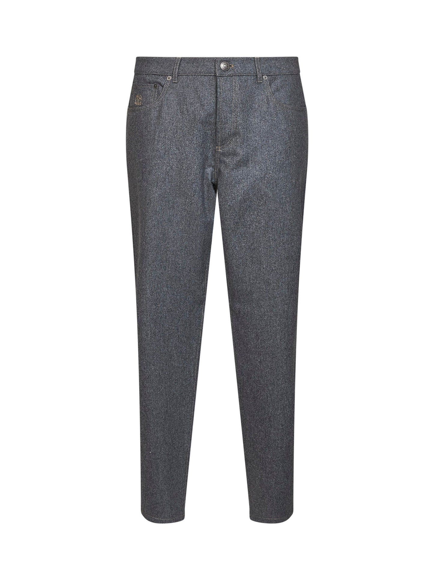 Brunello Cucinelli Men Medium Grey Virgin Wool Flannel Five-Pocket Trousers BRUNELLO CUCINELLI