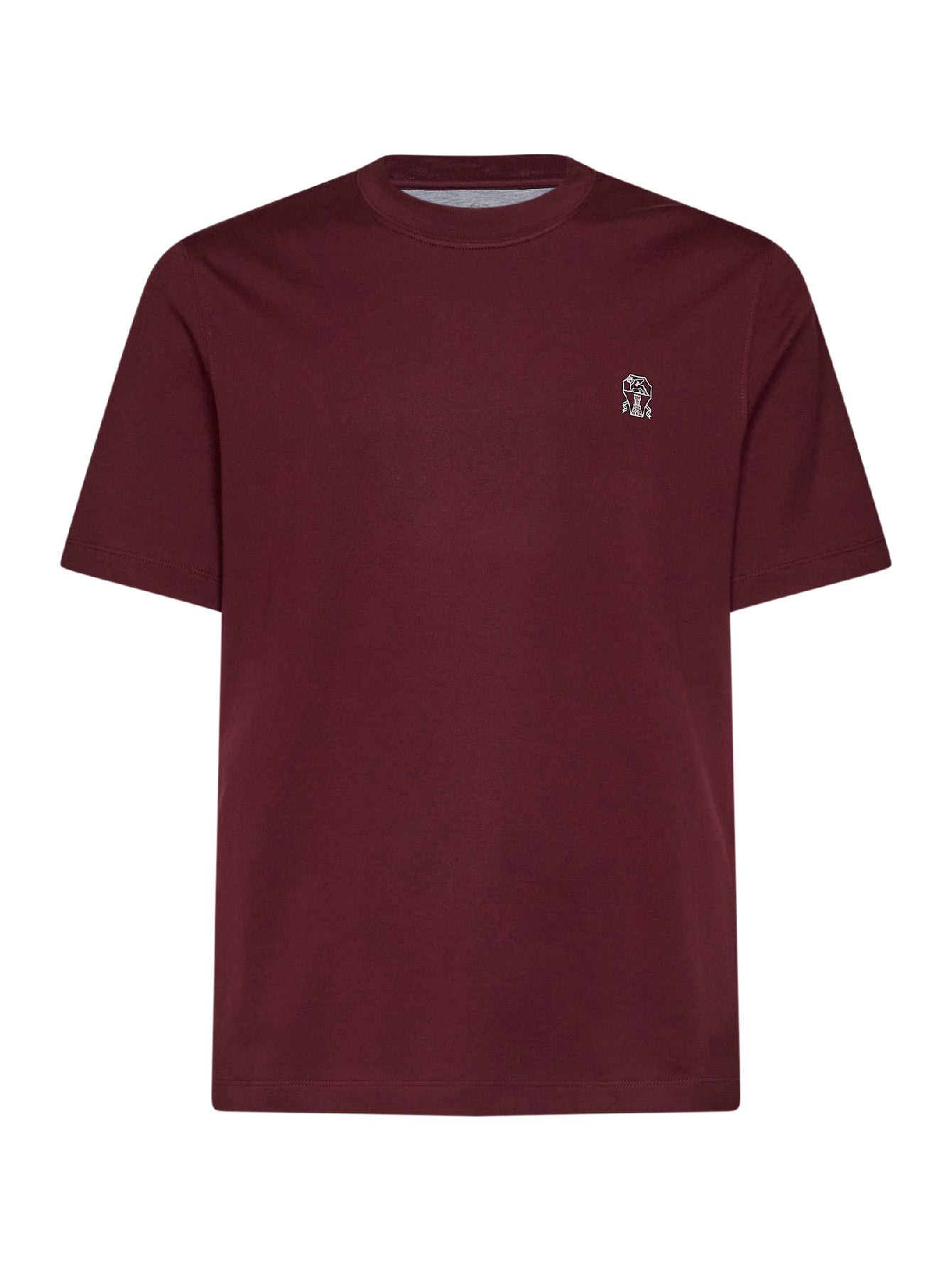 Brunello Cucinelli Men Burgundy Cotton Jersey Logo Crewneck T-Shirt BRUNELLO CUCINELLI