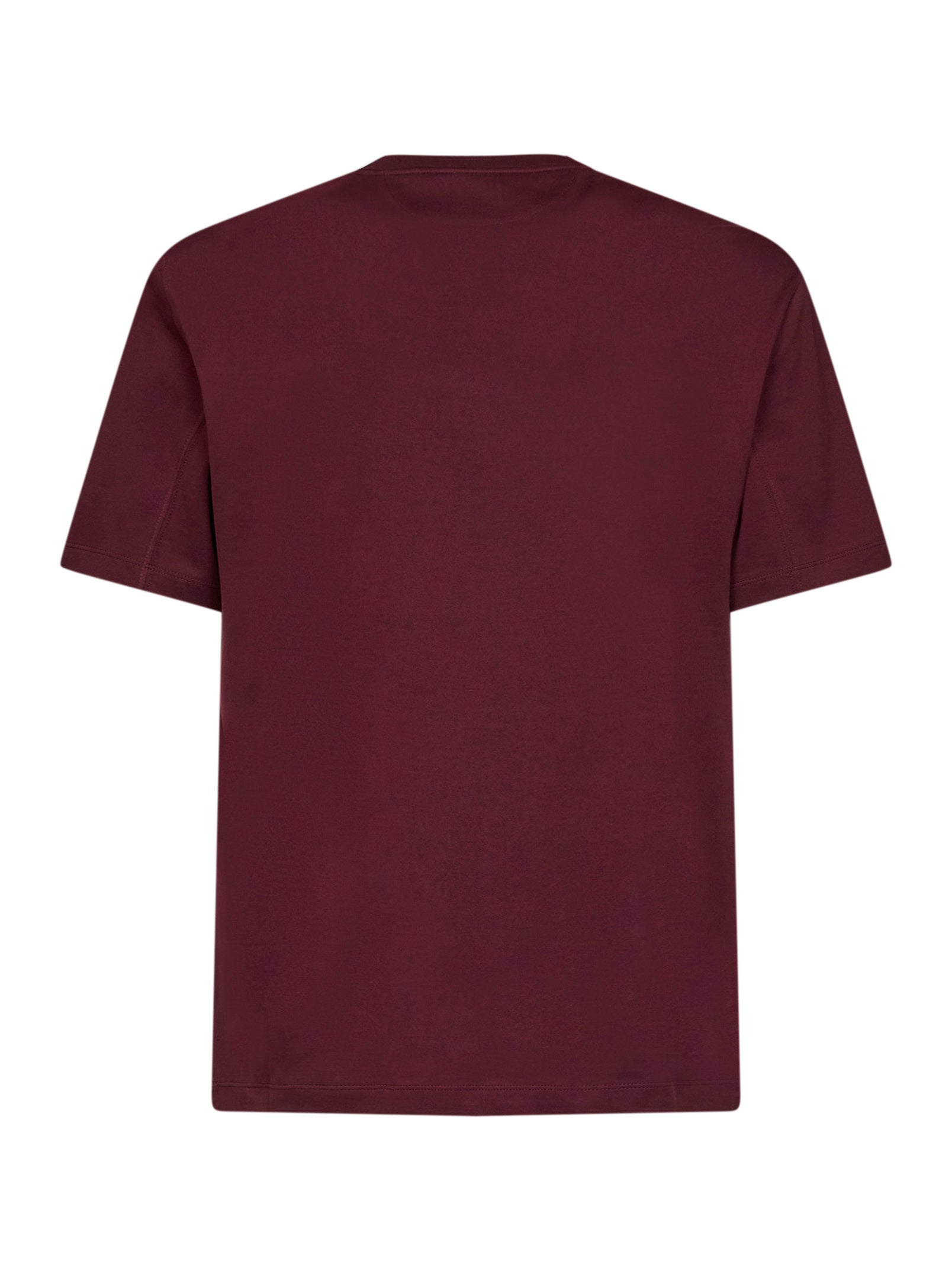 Brunello Cucinelli Men Burgundy Cotton Jersey Logo Crewneck T-Shirt BRUNELLO CUCINELLI