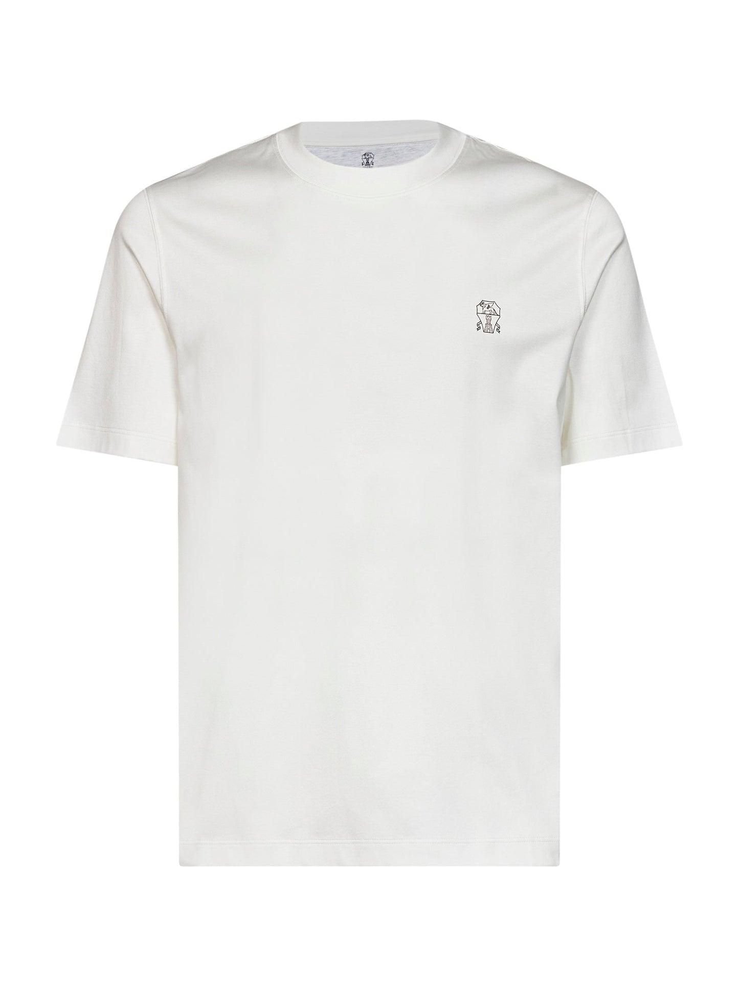 Brunello Cucinelli Men Off-White Cotton Jersey Logo Crewneck T-Shirt BRUNELLO CUCINELLI