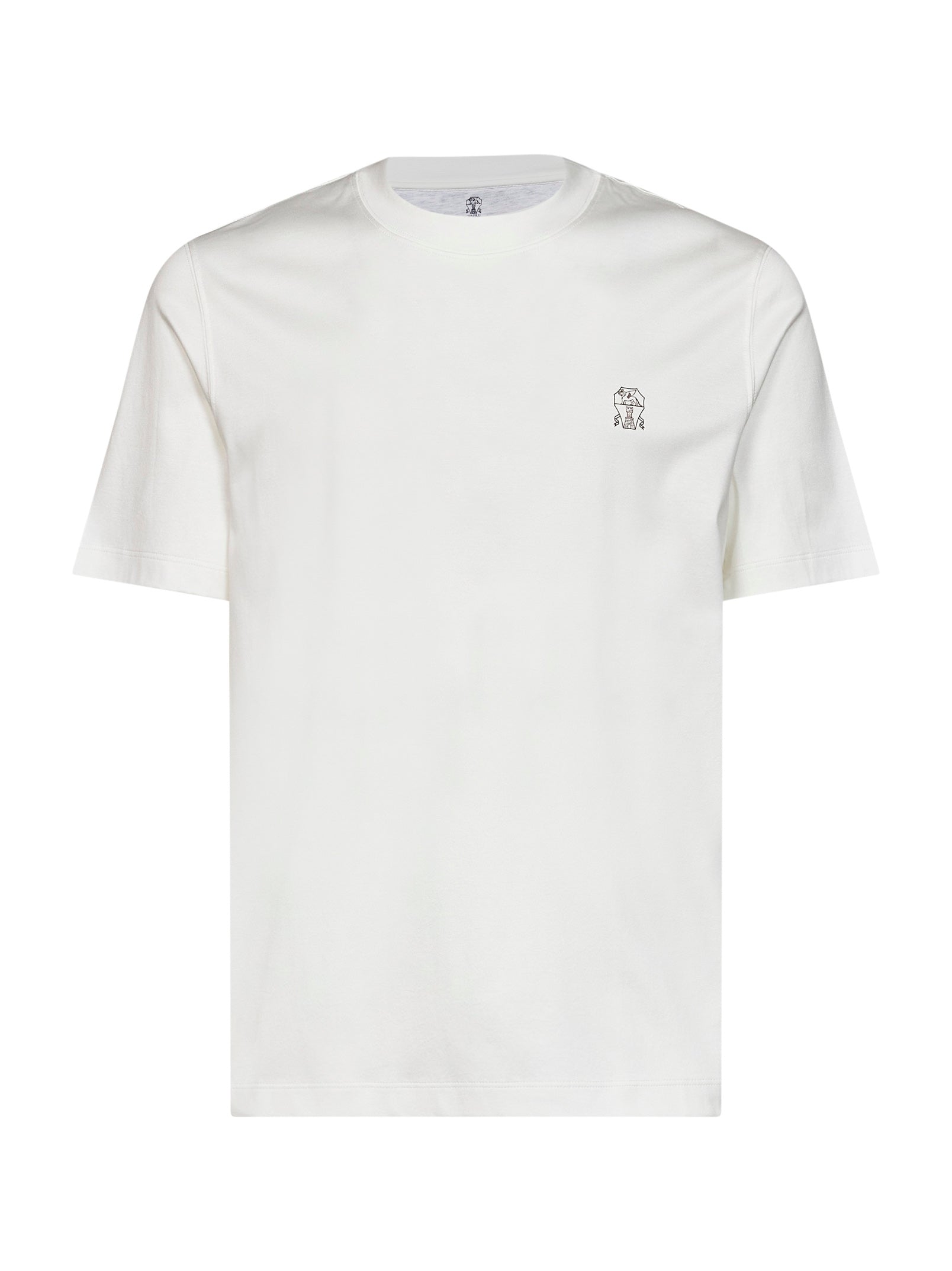 Brunello Cucinelli Men Off-White Cotton Jersey Logo Crewneck T-Shirt BRUNELLO CUCINELLI