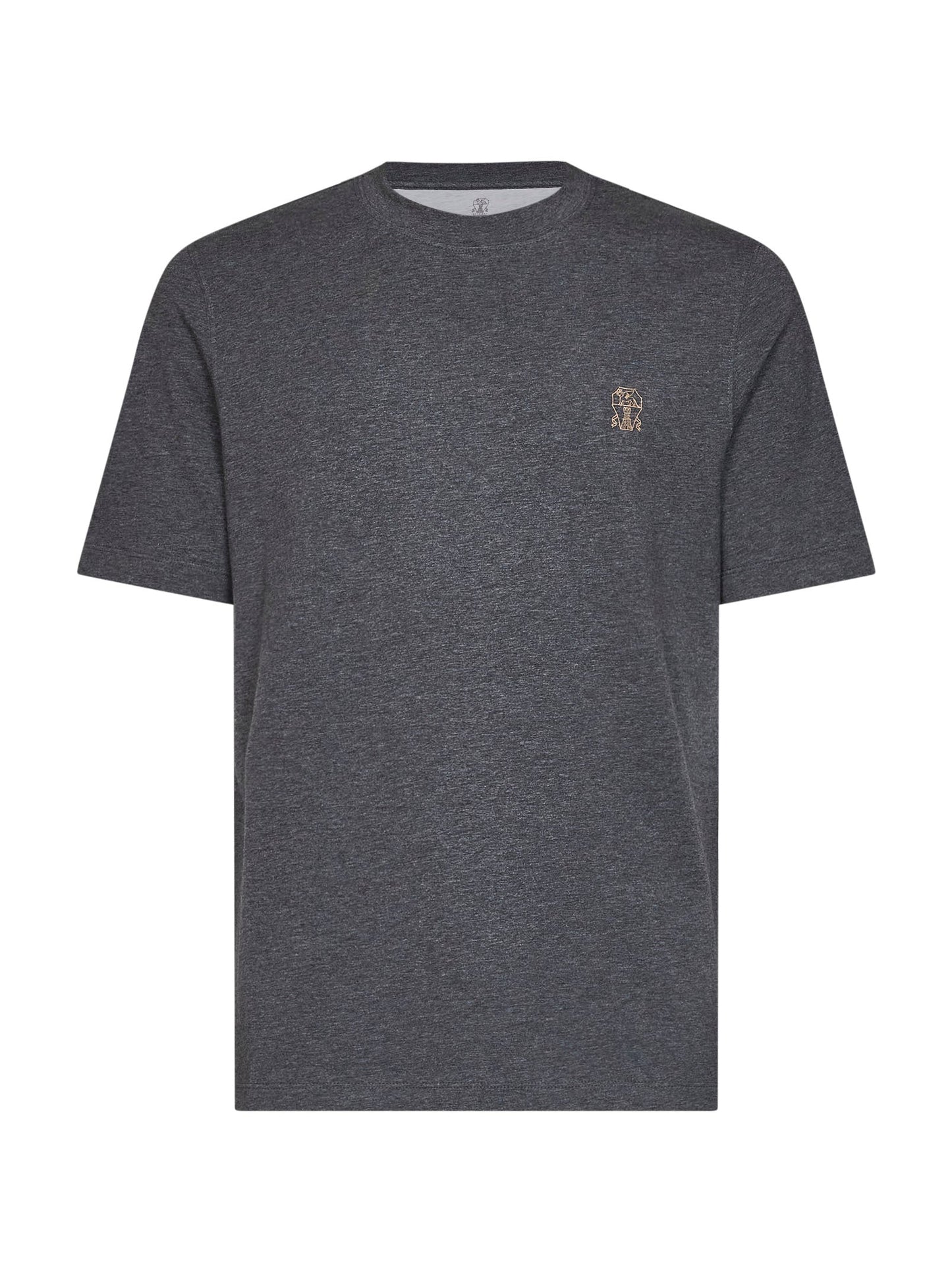 Brunello Cucinelli Men Lead Grey Cotton Jersey Logo Crewneck T-Shirt BRUNELLO CUCINELLI