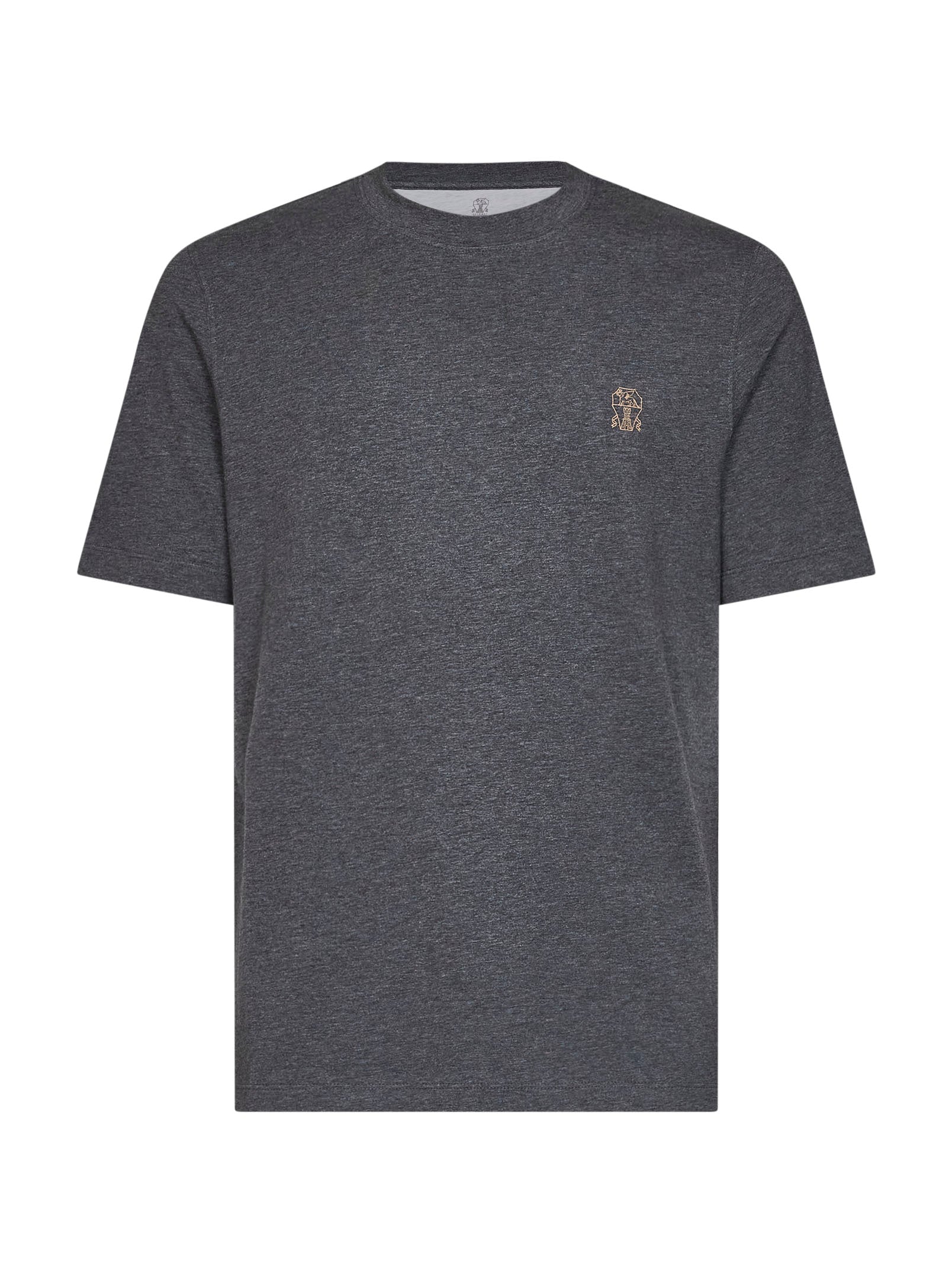 Brunello Cucinelli Men Lead Grey Cotton Jersey Logo Crewneck T-Shirt BRUNELLO CUCINELLI