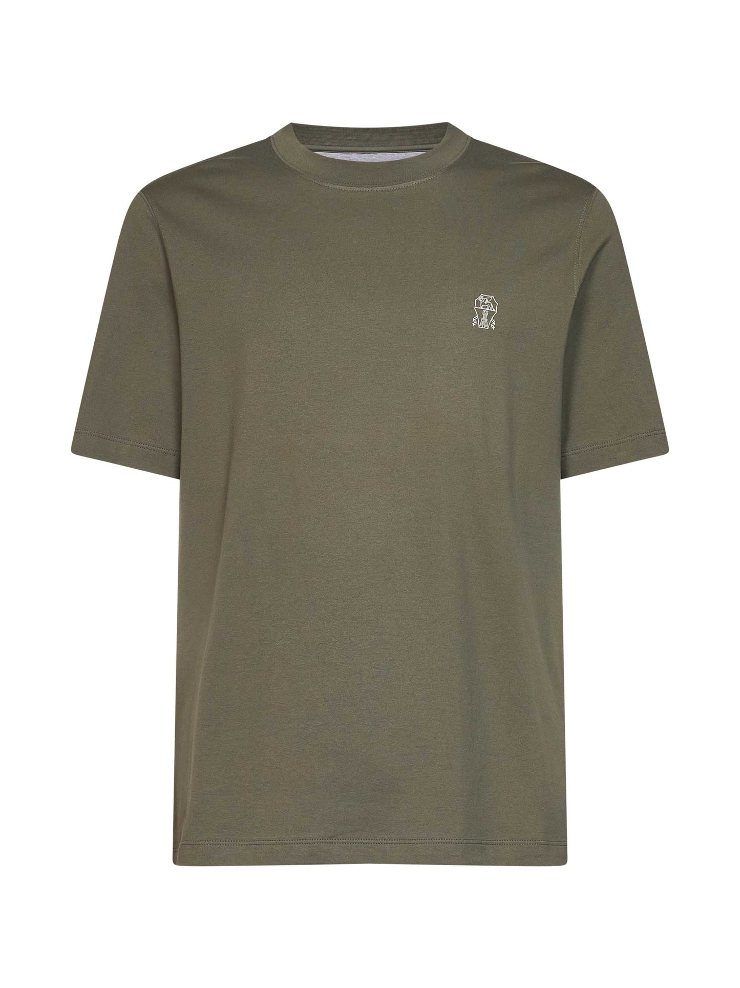 Brunello Cucinelli Men Camouflage Green Cotton Jersey Logo Crewneck T-Shirt BRUNELLO CUCINELLI