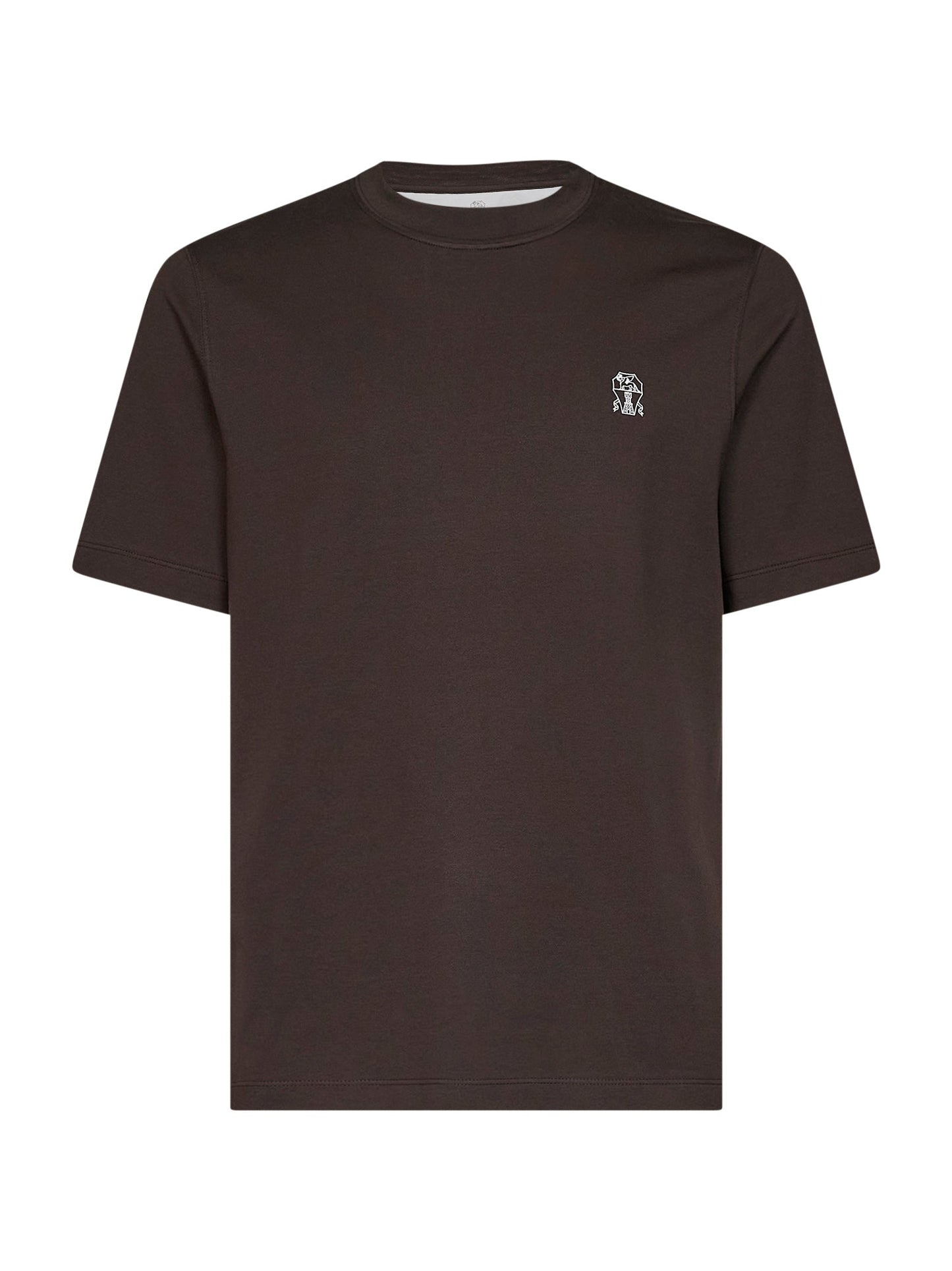 Brunello Cucinelli Men Dark Brown Cotton Jersey Logo Crewneck T-Shirt BRUNELLO CUCINELLI