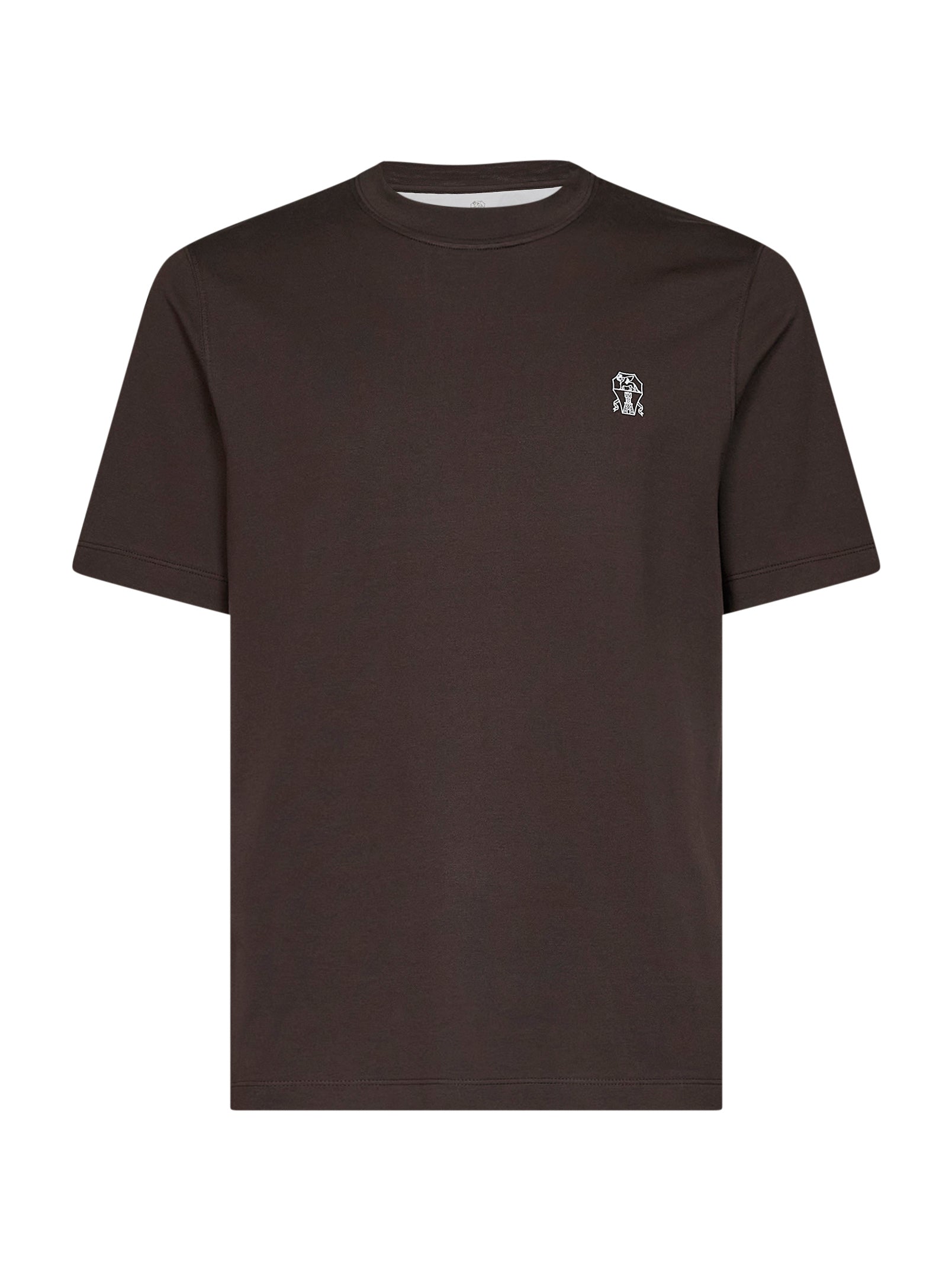 Brunello Cucinelli Men Dark Brown Cotton Jersey Logo Crewneck T-Shirt BRUNELLO CUCINELLI