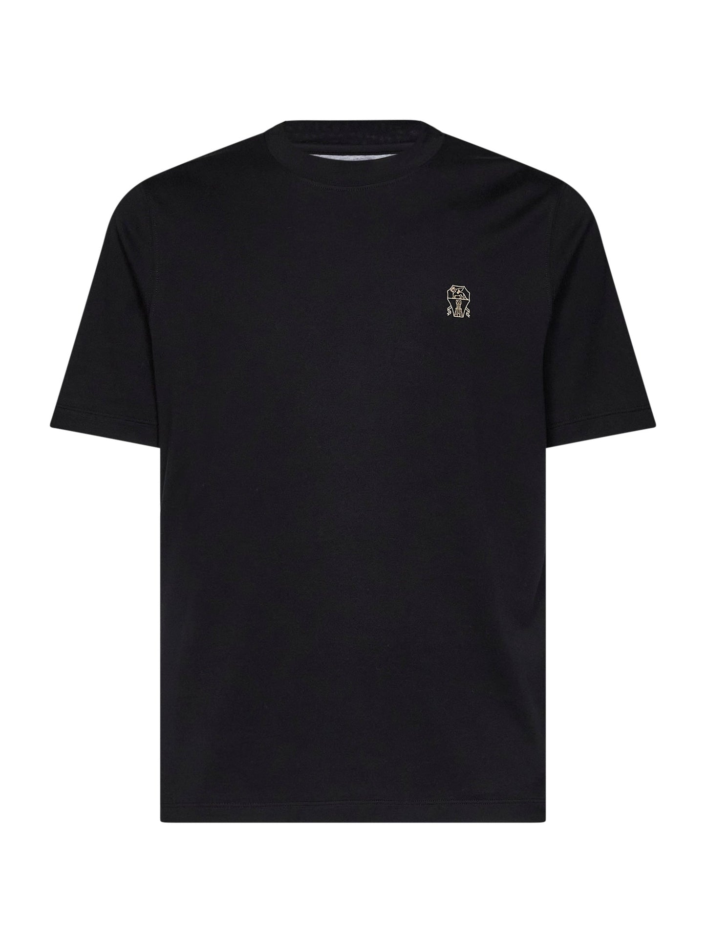 Brunello Cucinelli Men Black Cotton Jersey Logo Crewneck T-Shirt BRUNELLO CUCINELLI