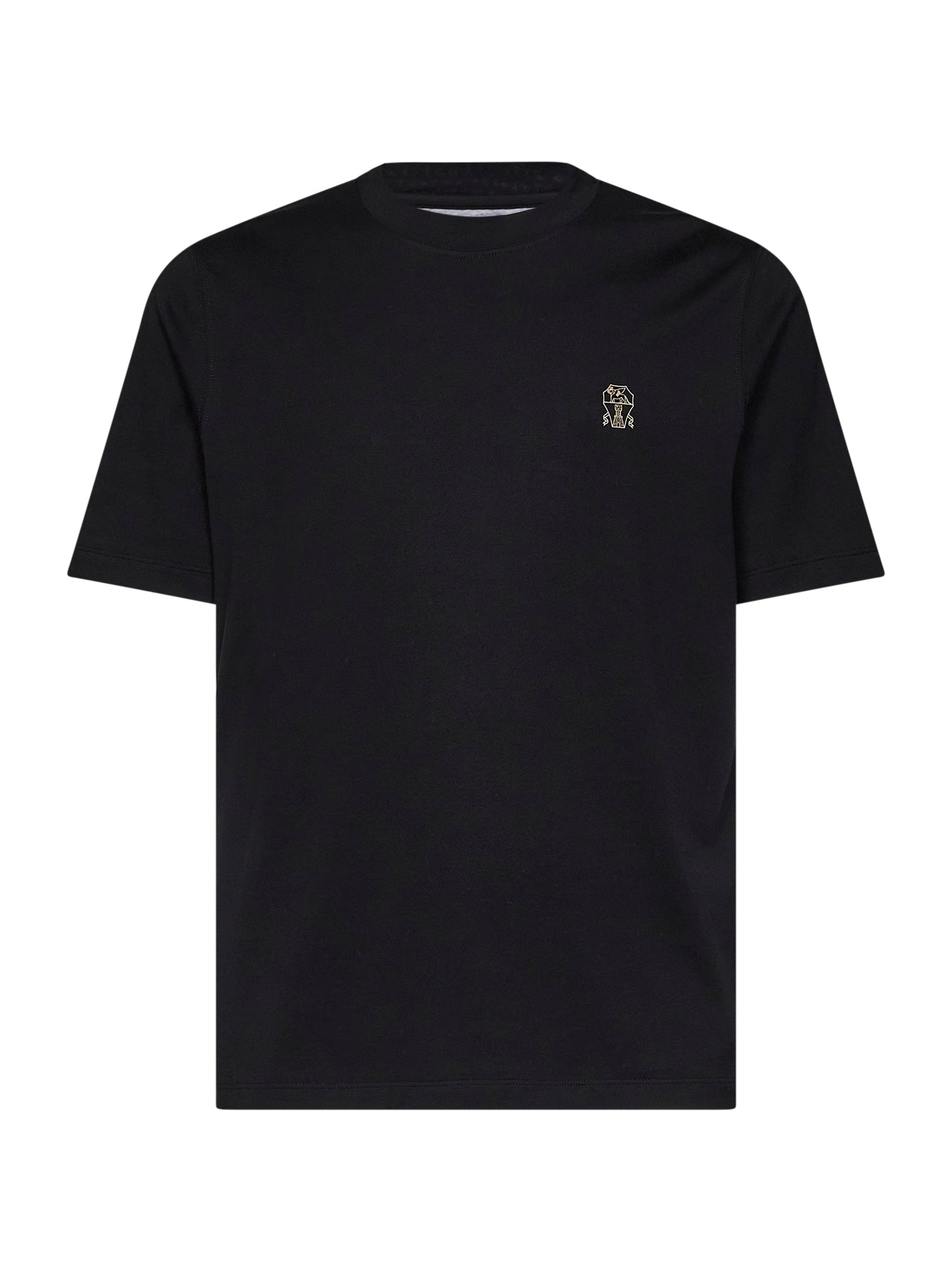 Brunello Cucinelli Men Black Cotton Jersey Logo Crewneck T-Shirt BRUNELLO CUCINELLI